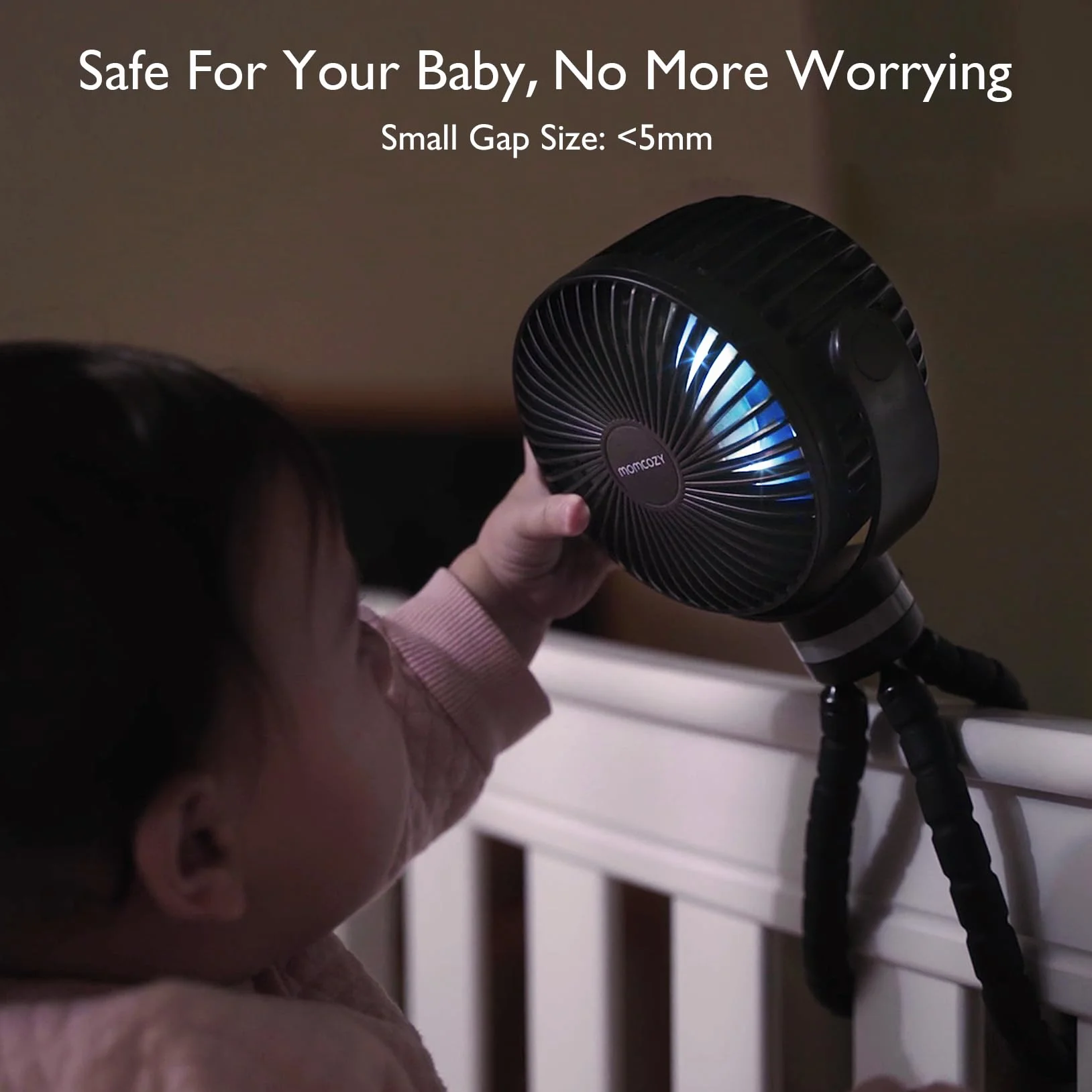 Momcozy Przenośny Wentylator Do Wózka, 8000 mAh, 27 H Długa Praca, Odkryty 4-Biegowy 360°, Led Nocne 2 Tryby, Usb Ładowanie, Chłodzenie Dla Dziecka, Samochód, Sypialnia（Czarny）