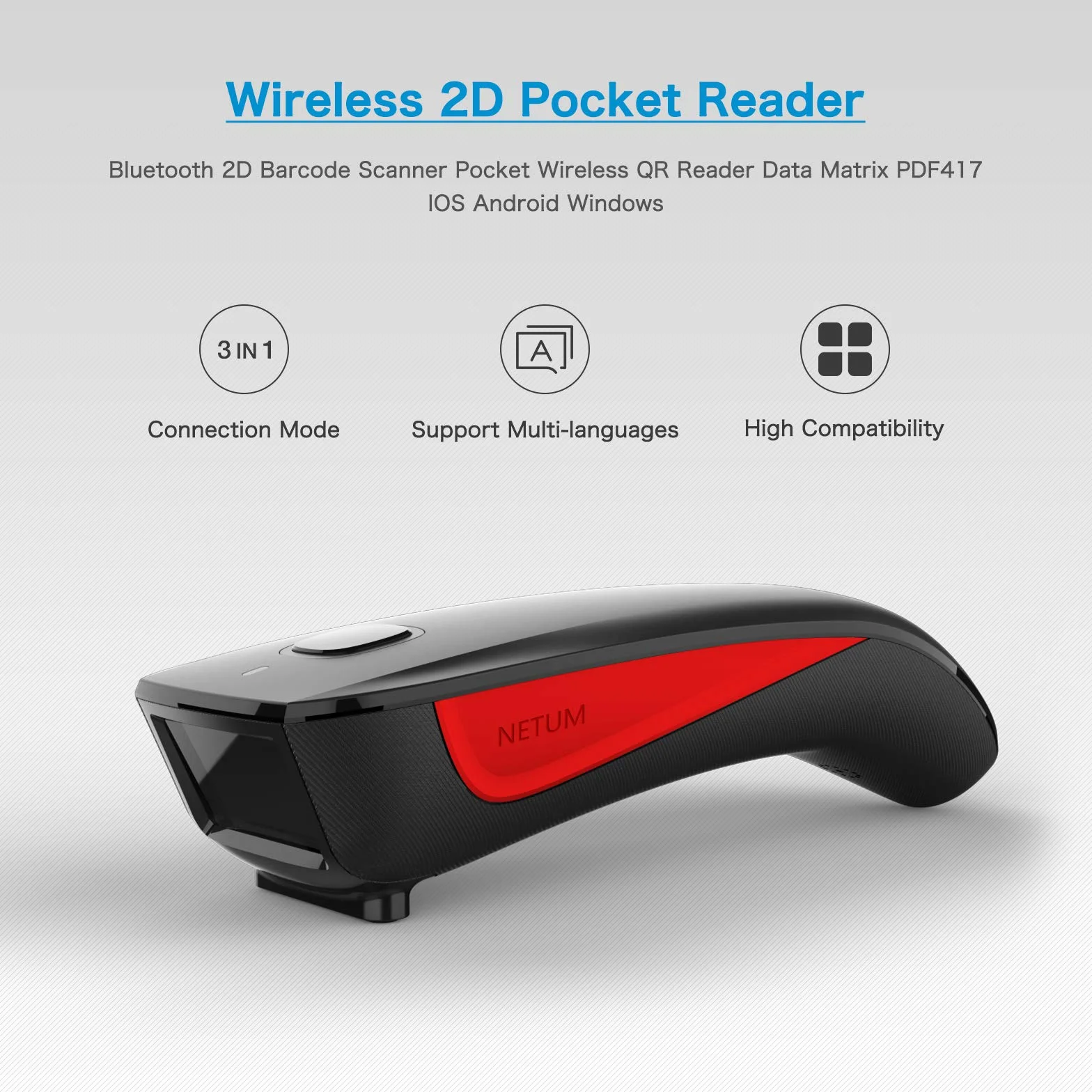 NETUM C990 Skaner kodów kreskowych Bluetooth 2D QR Bezprzewodowy kompatybilny, mały skaner kodów QR USB 1D 2D do inwentaryzacji, czytnik kodów kreskowych na tablet iPhone iPad Android iOS PC POS