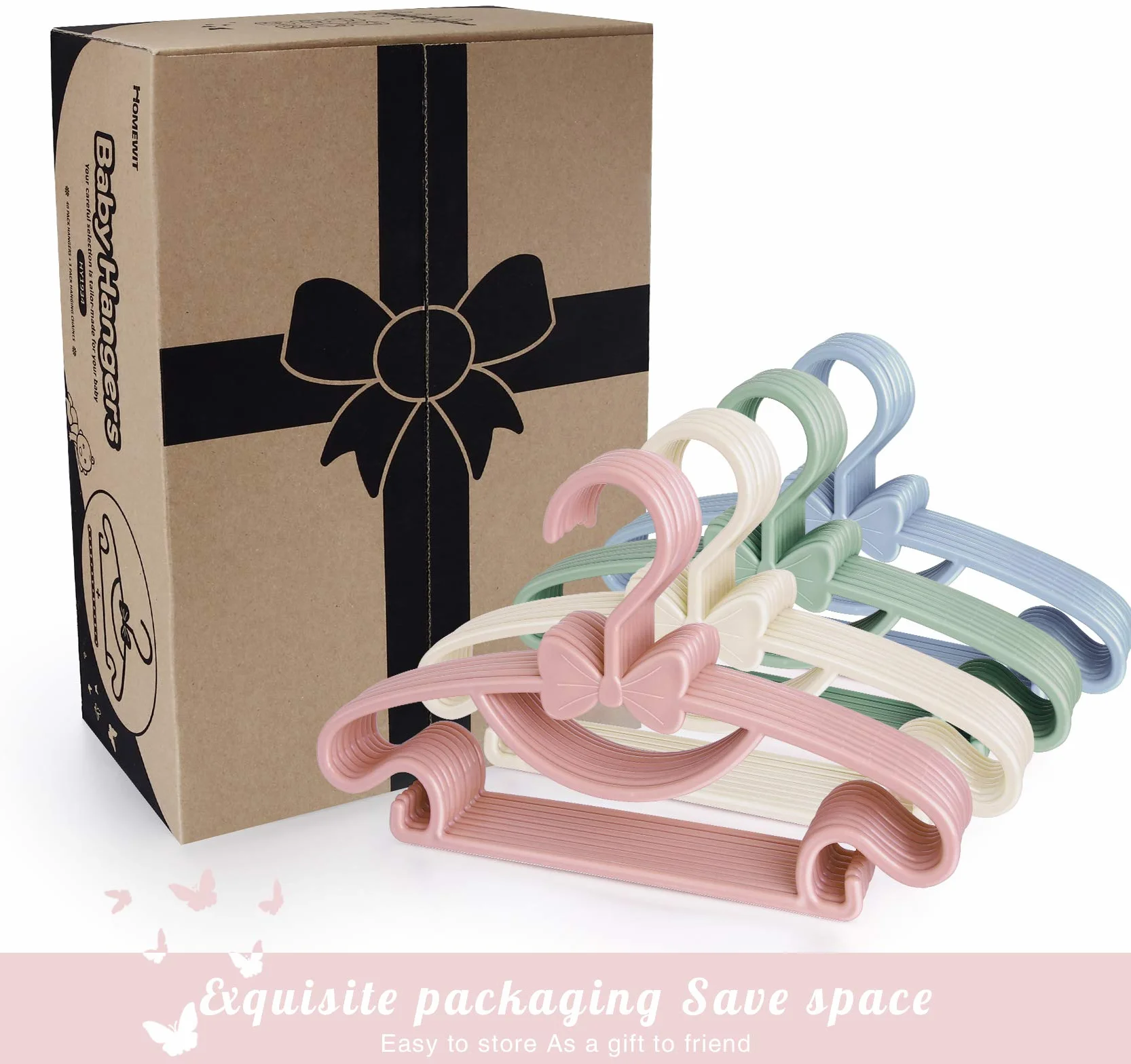 Kinder Kleiderbügel Mehrfarbig, Homewit 40 Stück Babykleiderbügel Set Kinderkleiderbügel - 29.5cm mit 3pcs Platzsparend Kleiderbügelketten für Babyklamotten Kleiderschrank Schrank Kleidung