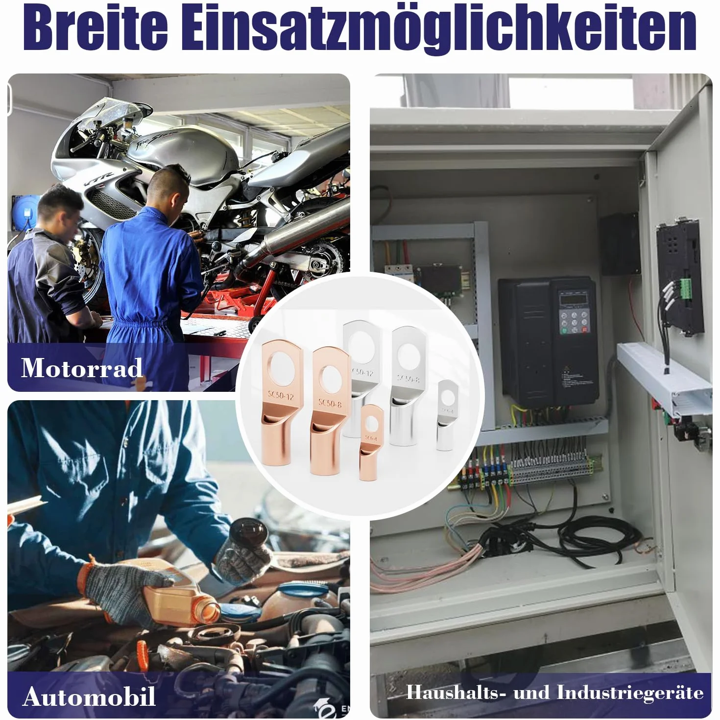 20 końcówek kablowych – tulejkowe końcówki oczkowe M8 do przewodów 6mm², pogrubiona miedź, nieizolowane złącza zaciskowe SC, do instalacji elektrycznych i napraw samochodowych (Srebrne, SC6-8)