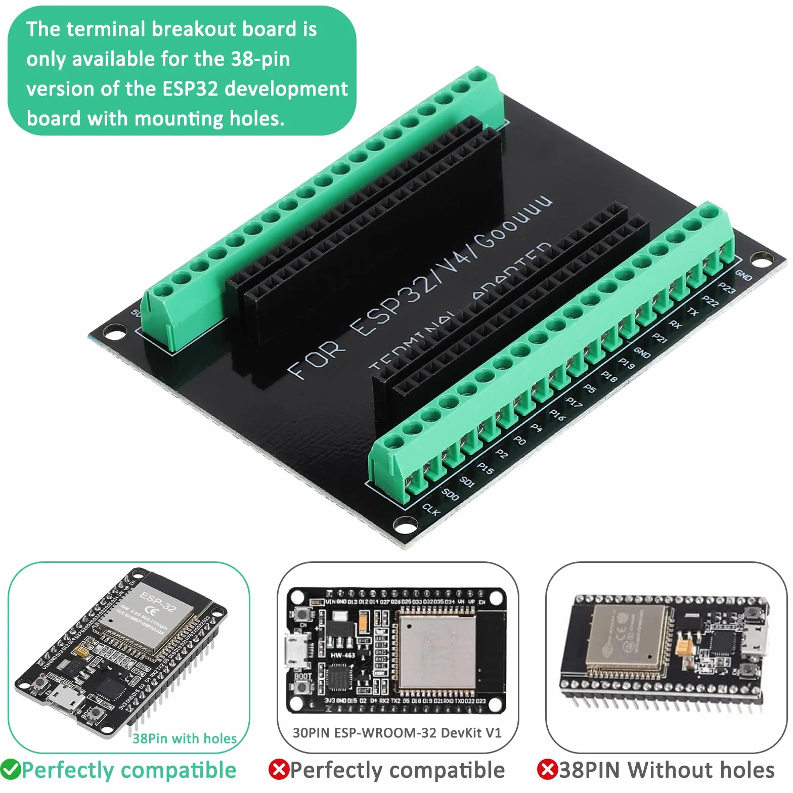 TNSLAND Zestaw 3 szt. ESP32-WROOM-32 Breakout Board 38PIN Shield GPIO 1 w 2 do 38pin ESP32 deska rozwojowa ESP32 Wroom Board Terminal Adapter rozszerzenie
