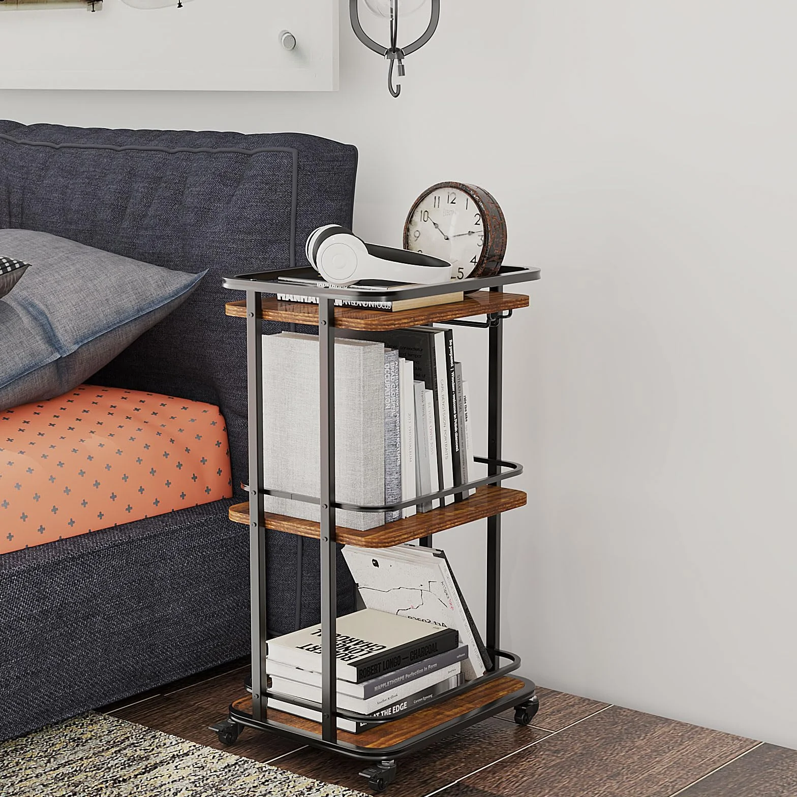 IBUYKE TMJ319H 3-poziomowy wózek do serwowania, kuchenny wózek do przechowywania z kółkami, 30 x 15,75 x 33,07 cm, do domu, na zewnątrz, kuchni, sypialni