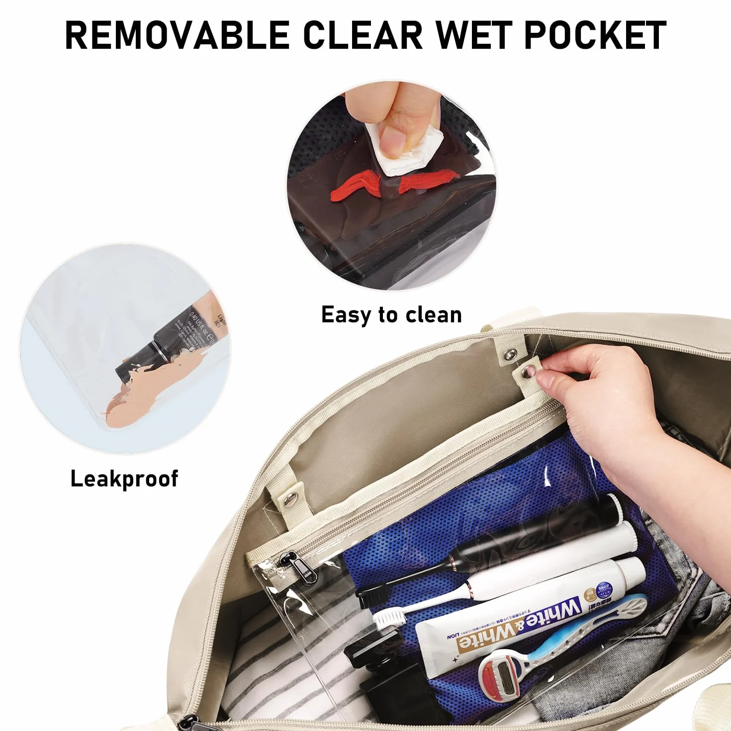 ECOHUB Easyjet Torba kabinowa 45x36x20, 30L Torba podróżna składana, z wyjmowaną kieszenią na mokre rzeczy, Wodoodporna Bagaż podręcznyTorba weekendowa szpitalna damska, Patent zgłoszony(Beżowy)