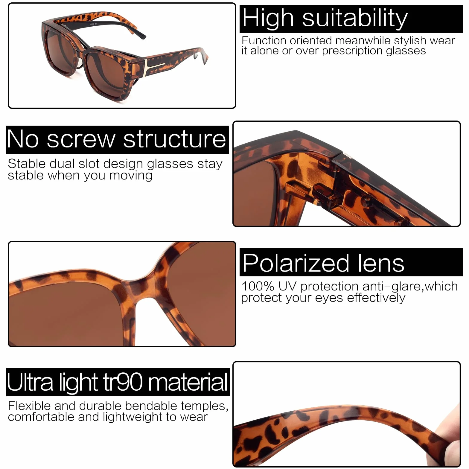 Face Shadow Okulary przeciwsłoneczne z polaryzacją, dla osób noszących okulary, ochrona przed promieniowaniem UV, ultra lekkie