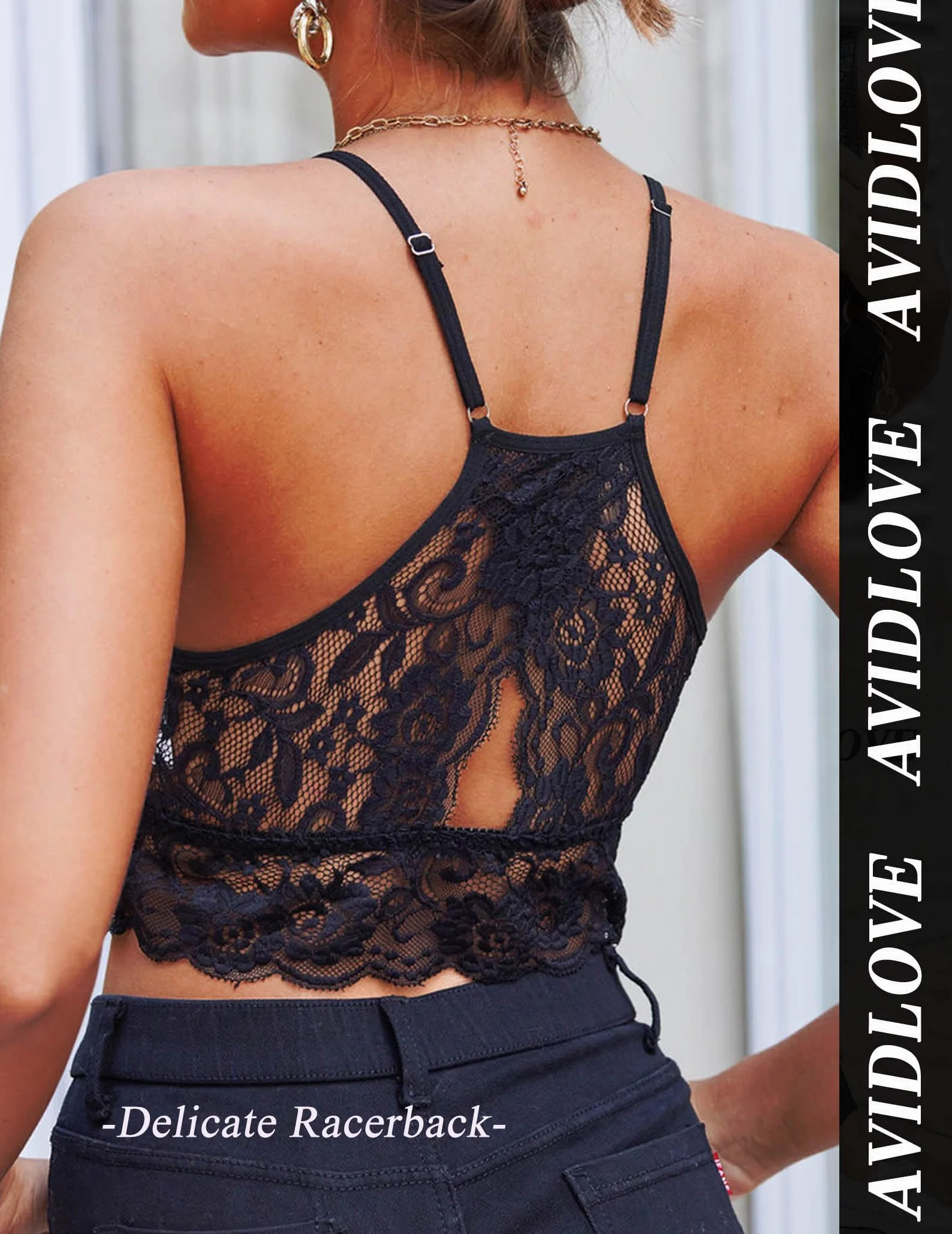 Avidlove Damska koronkowa koszulka Crop Top z odkrytym brzuchem