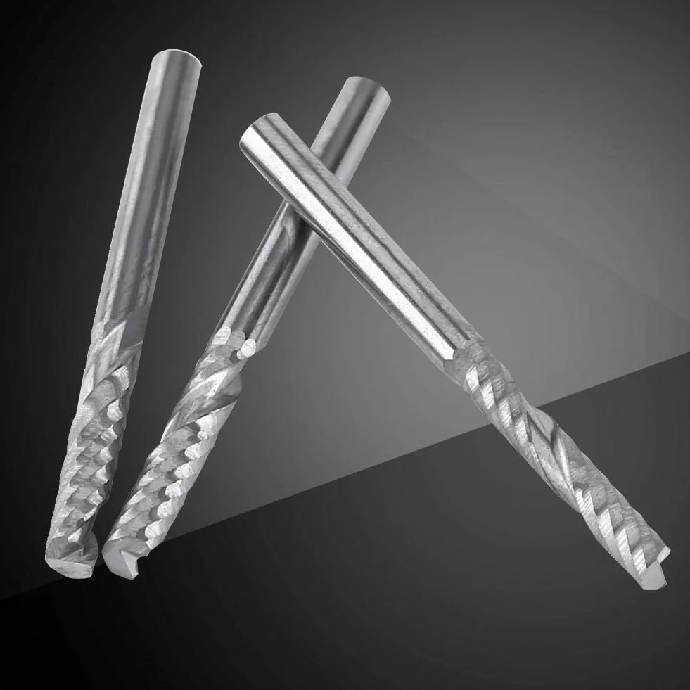 Akozon 10 sztuk frez z węglika wolframu spiralne frezy końcowe pojedynczy ostrze frez frez cnc bity 4mm trzpień