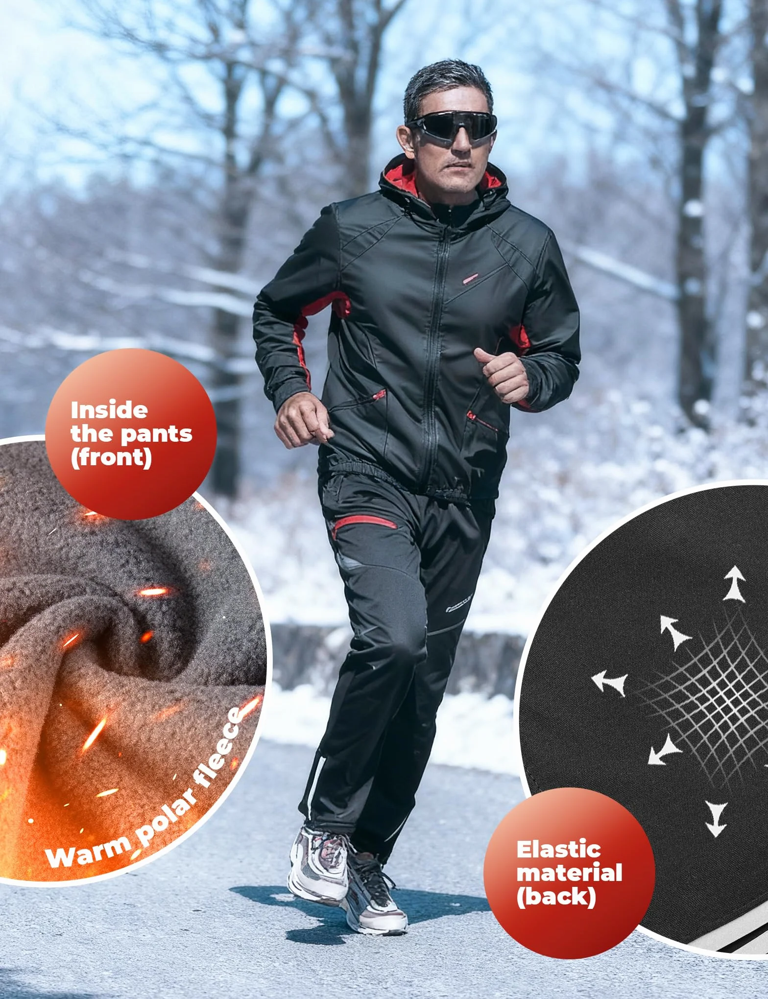 ROCKBROS Zimowa Odzież Rowerowa, Męska Kurtka Rowerowa + Spodnie, Kurtka Rowerowa, Wodoodporna, Wiatroszczelna, Długie Spodnie Rowerowe, Spodnie Rekreacyjne M-4XL