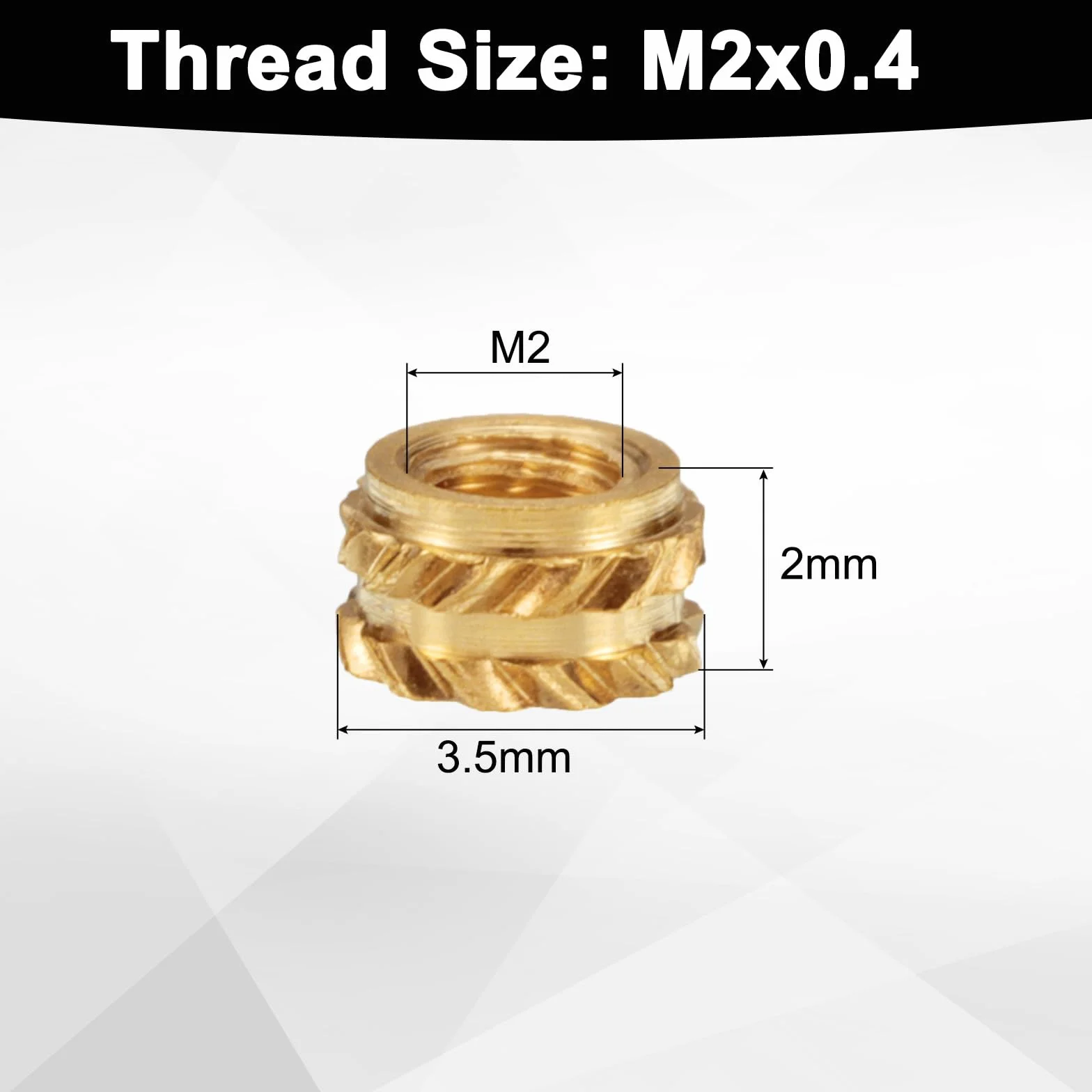 QUARKZMAN Wstawki gwintowane M2 mosiężna wkładka termoosadzona M2 x 2 mm, nakrętki radełkowane OD 3,5 mm, mosiężne nakrętki gwintowane żeńskie, druk 3D