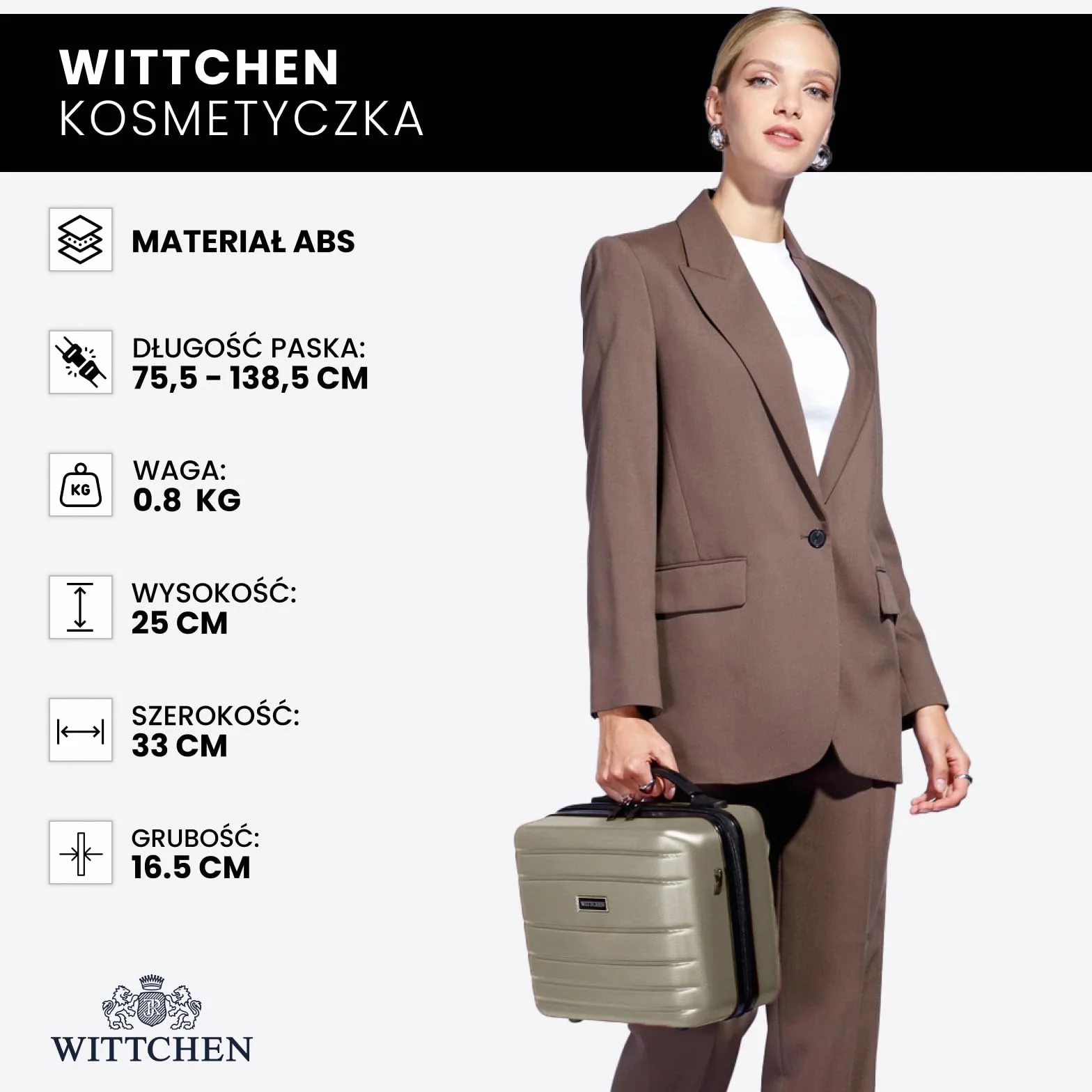 WITTCHEN GLOBE Line Kosmetyczka podróżna Torba na kosmetyki Etui Twarda kosmetyczka ABS Elastyczny pas Pasek na ramię Szampański