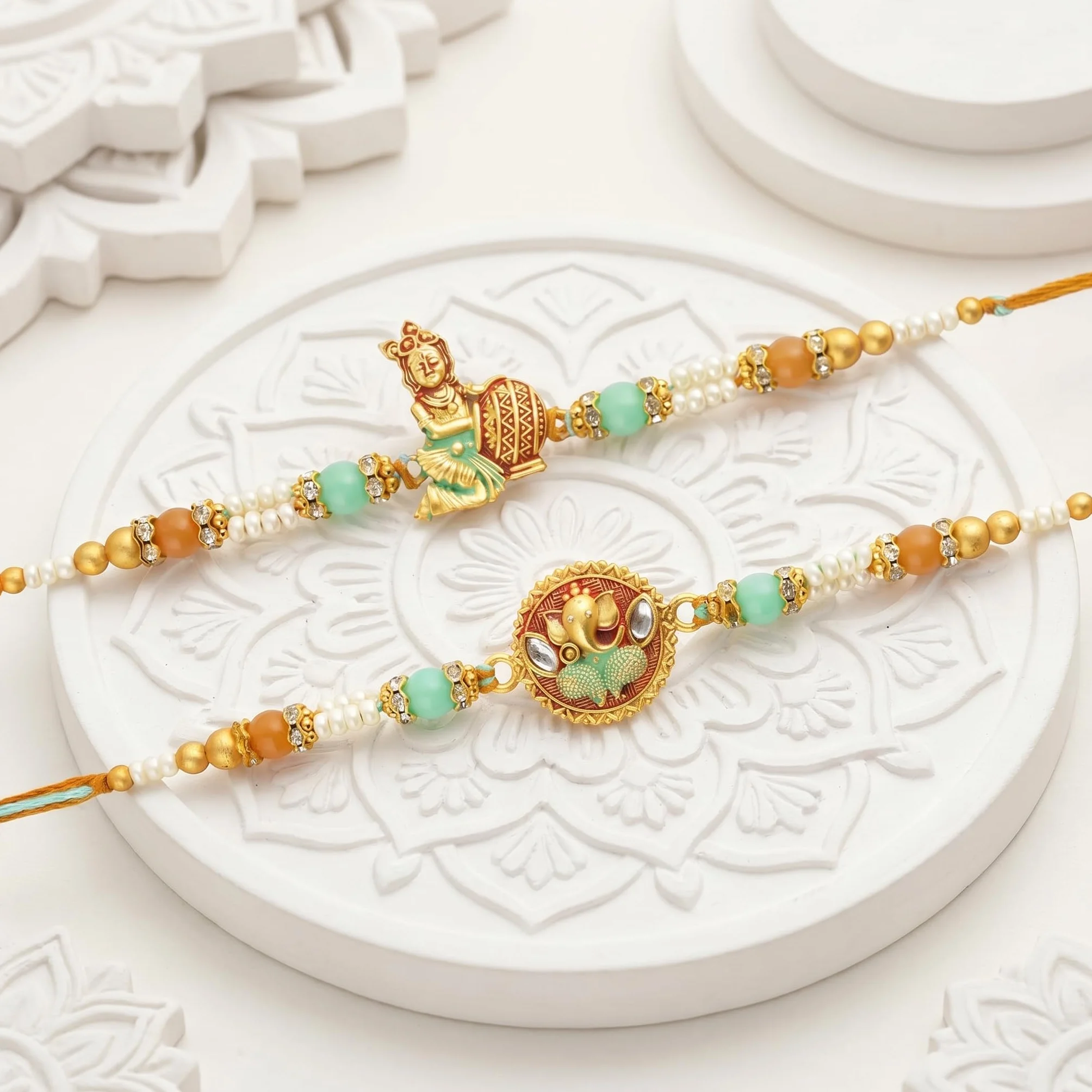TIED RIBBONS Zestaw 2 rakhi dla brata z zestawem upominkowym | mini karta | Roli Chawal Tika - Raksha bandhan Rakhi bransoletka dla brata Rakhi 2 zestawy | Rakhi dla Bhaiya | nić Bhai Rakhi, 13 Inch