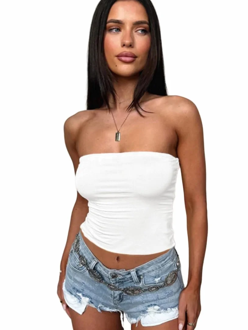 Tube Top Damski Seksowny Tank Top Slim Fit Crop Topy Letnie Krótkie Podkoszulki Bez ramiączek Podstawowy elastyczny Tank Top Bandeau Casual Shirt Bez Pleców Wychodzą Y2K Estetyczne Odzież