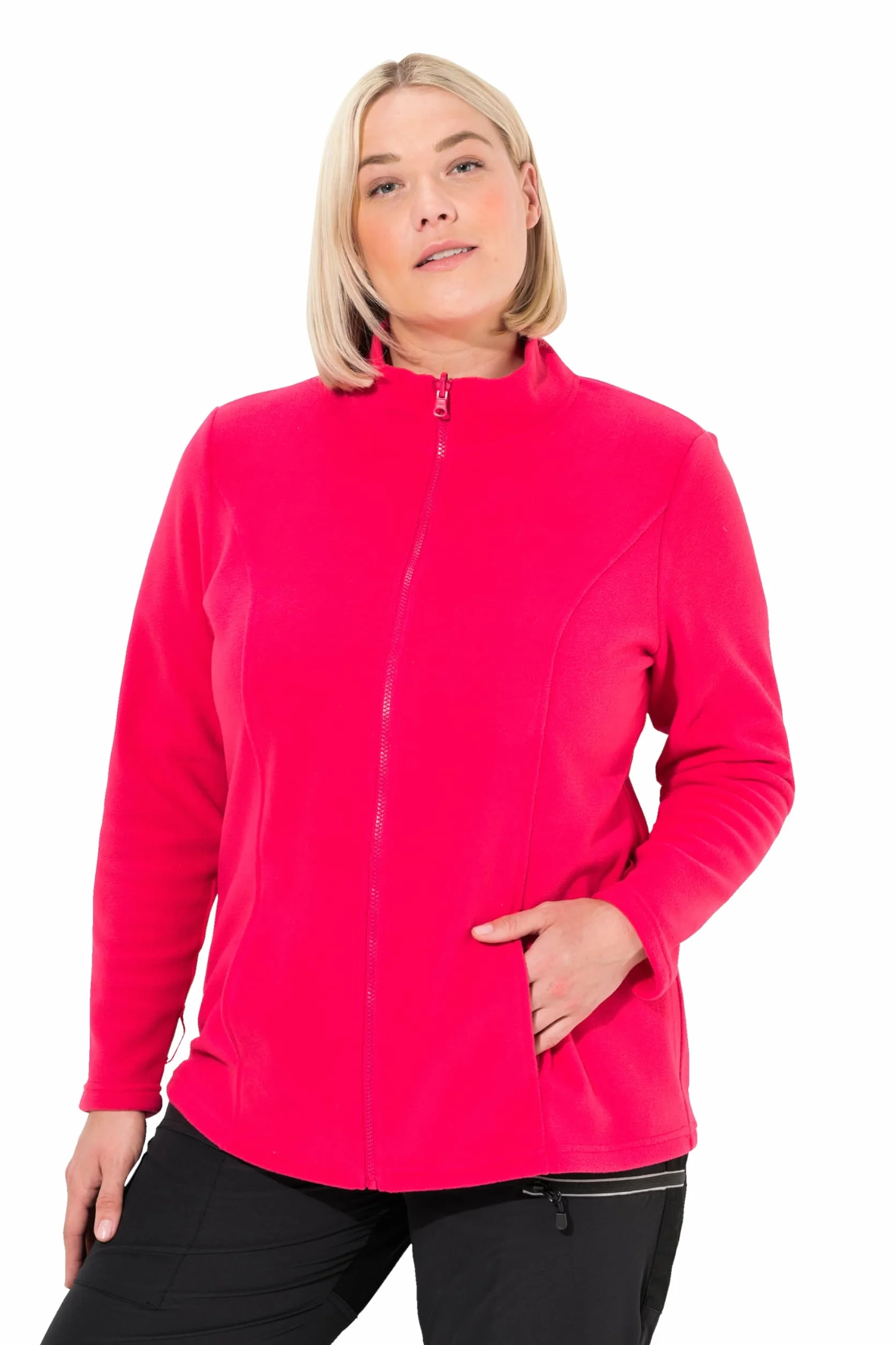 Ulla Popken Damska kurtka polarowa, duże rozmiary, plus size, system modułowy, kurtka wewnętrzna, stójka, magenta, 50-52