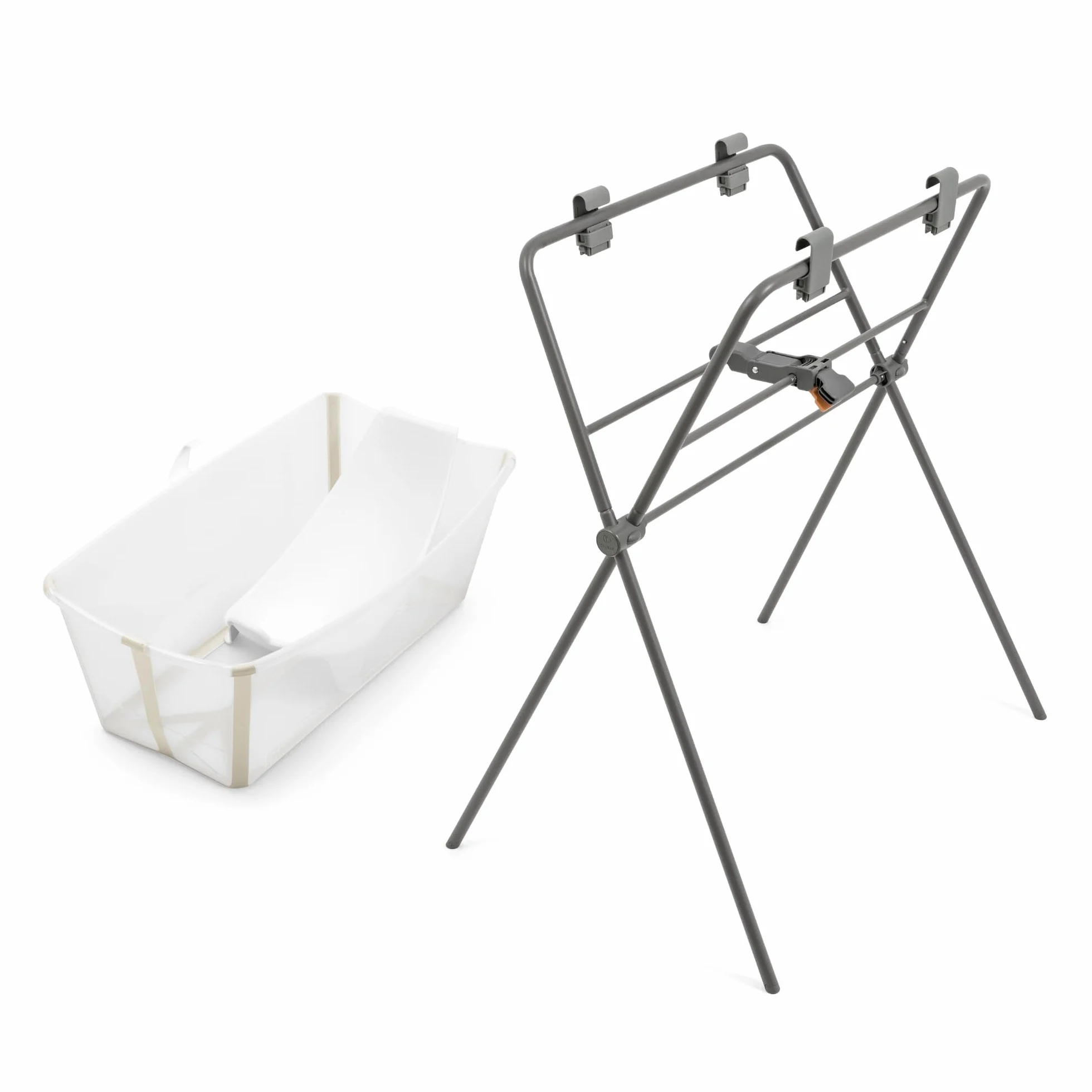 Wanienka Stokke Flexi (piaskowy beż) + leżak dla noworodka + stojak na wannę Flexi - idealne dla noworodka i niemowląt do 48 miesiąca życia - składana, trwała i łatwa w przechowywaniu