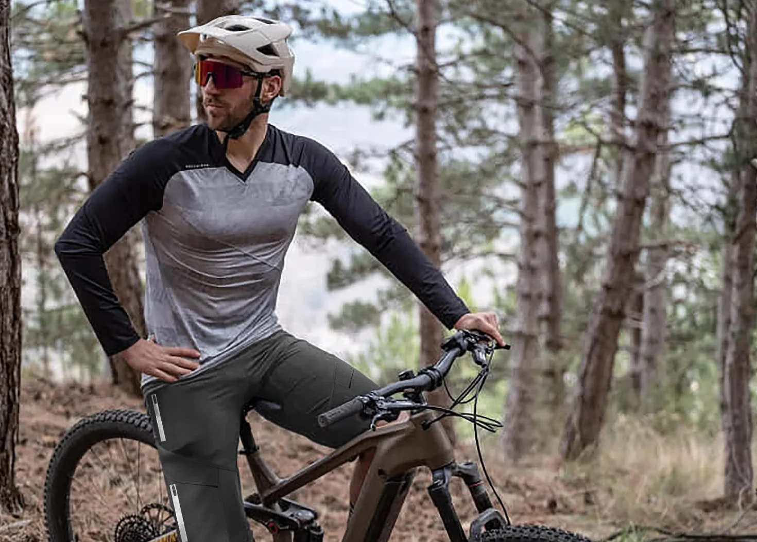 Logas spodnie rowerowe MTB męskie oddychające 6 kieszeni szary M