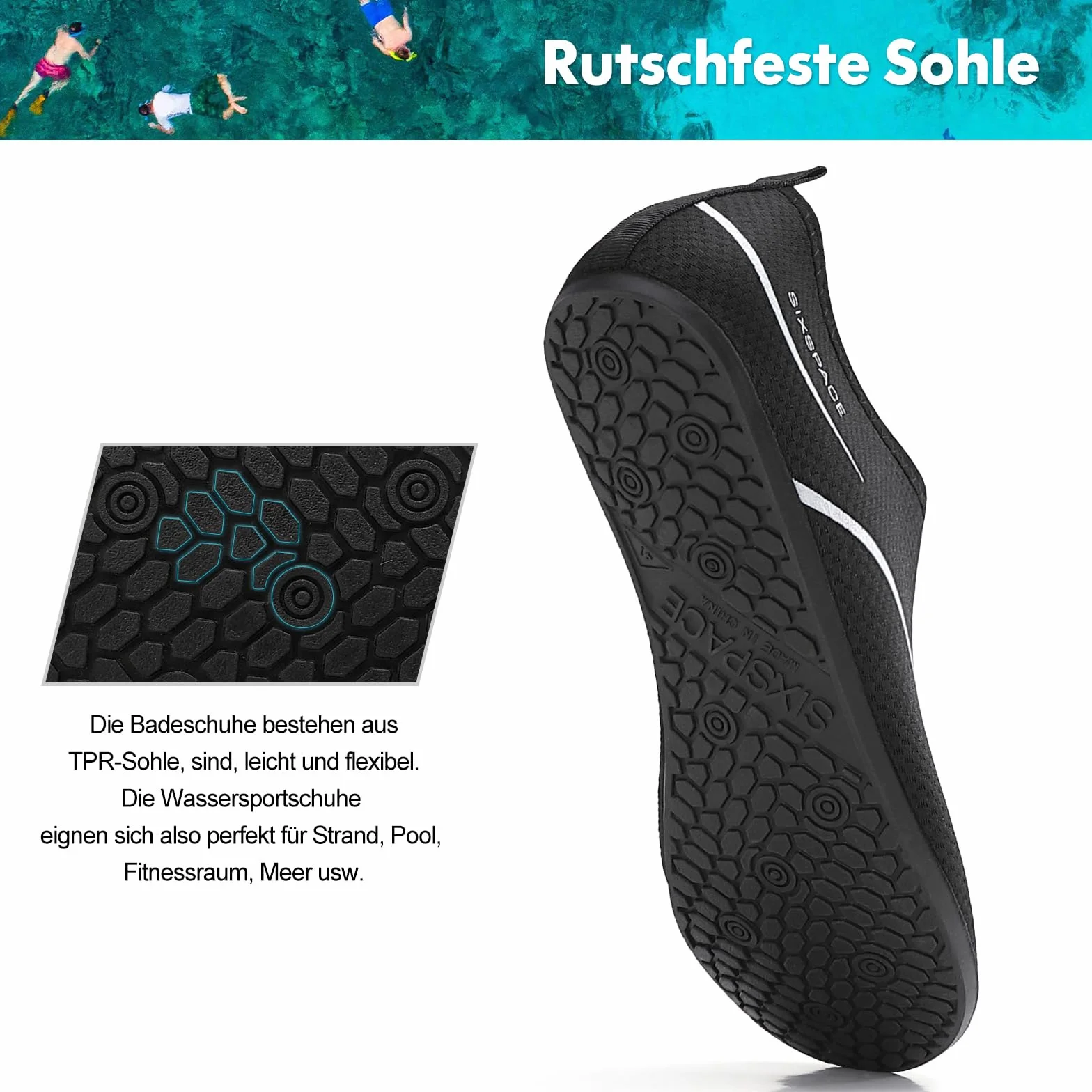 Sixspace Buty do wody, męskie i damskie, buty do wody, buty plażowe, oddychające, do nurkowania, jogi, na siłownię, rozm. 34-47