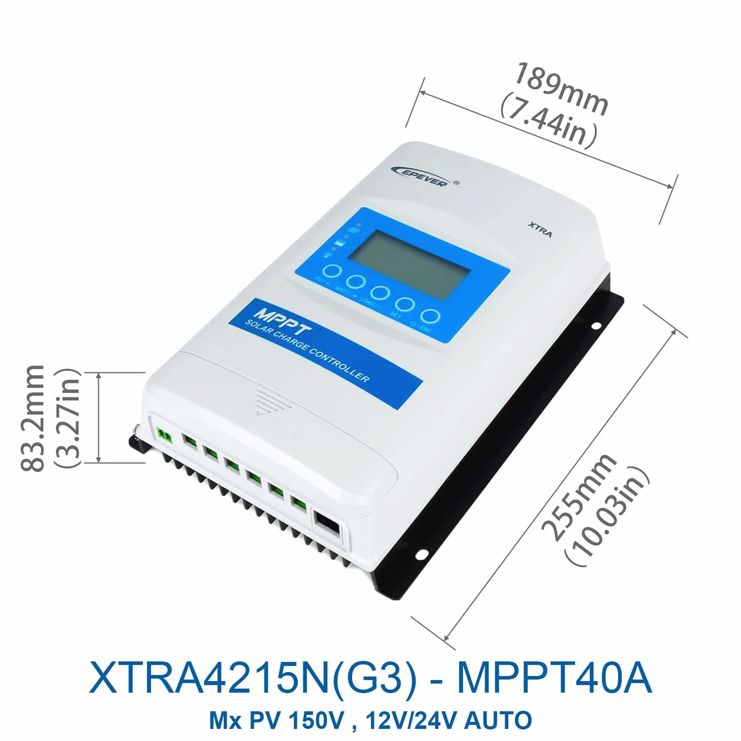 EPEVER® MPPT XTRA-N G3 – XTRA 4210N Regulator Ładowania, 40A, 12/24VDC auto work, PV 100V, Wyświetlacz XDS2 (40A, maks. PV 100 V)