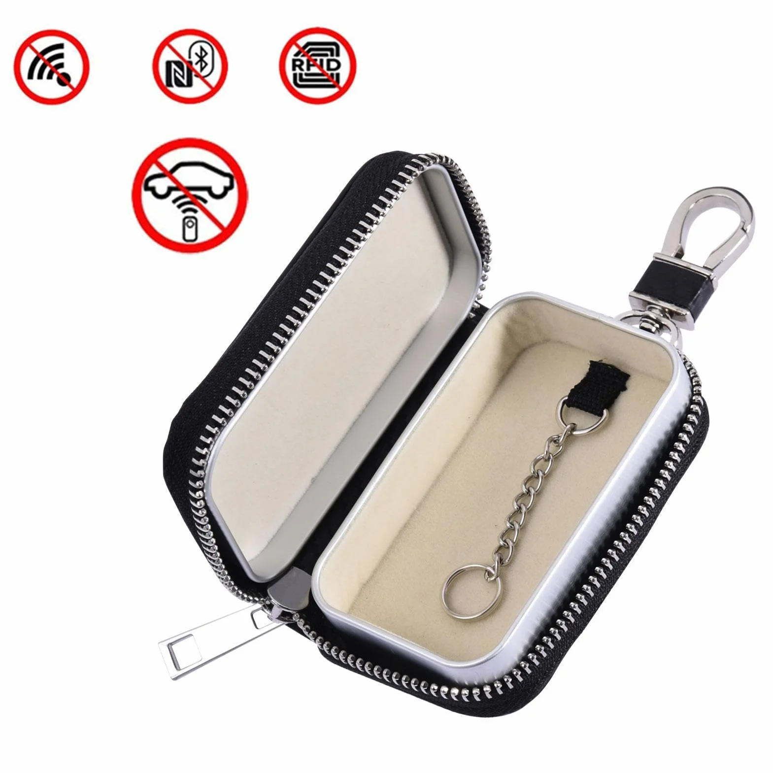 Keyless Go etui ochronne kluczyki samochodowe, pokrowiec kluczyki samochodowe, etui klucze ze skóry PU z zamkiem b?yskawicznym, sygna?u AutoRfid, kiesze? antykradzie?owa, etui