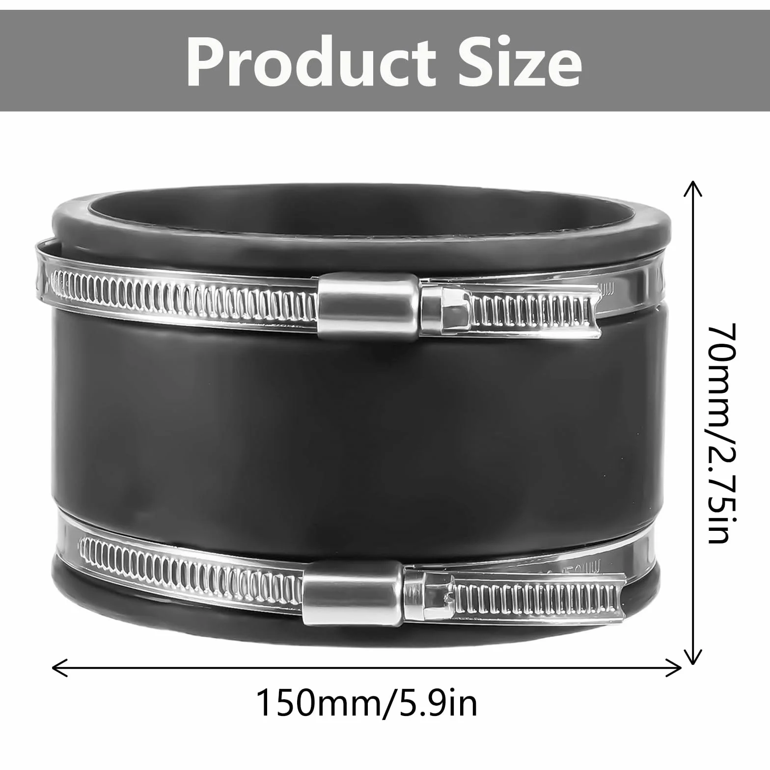 Elastyczne gumowe mufy, 2 sztuki, 150 mm, elastyczna mufa gumowa z obejmami ze stali nierdzewnej, Ø 150 mm, łącznik rurowy do wentylatora rurowego, systemu wentylacji, okrągłej rury, wentylacji