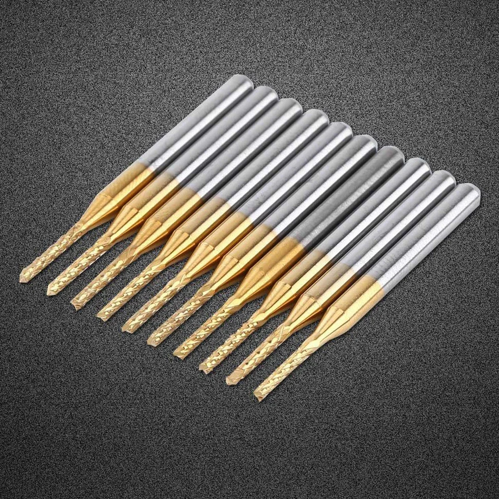 Frez trzpieniowy z twardego metalu, 10 sztuk 1,5 mm frez trzpieniowy CNC P-CB grawerunek bit powłoka wolframowa 1/8" trzpień