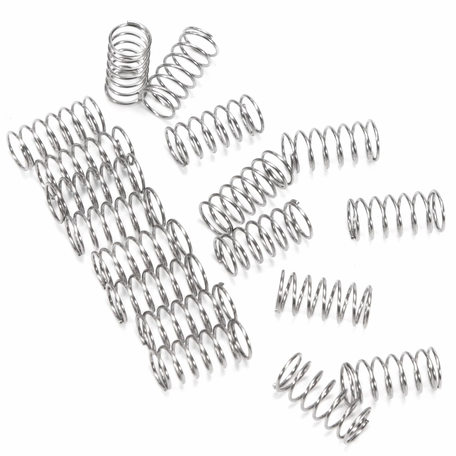 Sprężyna dociskowa ze stali nierdzewnej Sprężyna dociskowa 10mm Średnica drutu 0,4mm Średnica zewnętrzna 5mm Długość 10mm Maksymalna siła sprężyny 0,2kg 20 sztuk