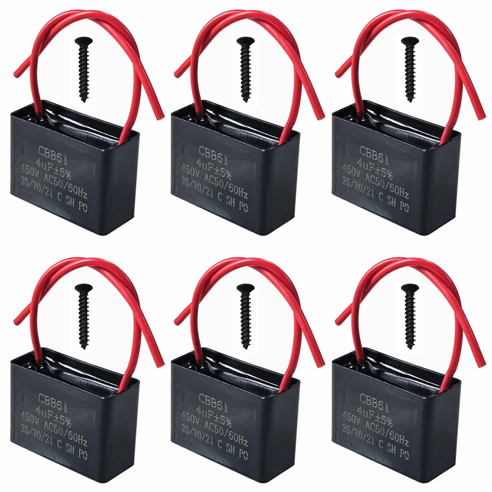 GTIWUNG 6 sztuk CBB61 4uF 450 V AC 50/60 Hz wentylator silnikowy kondensator biegowy 4uf kondensator wentylator sufitowy kondensator rozruchowy kondensatory wentylatorów