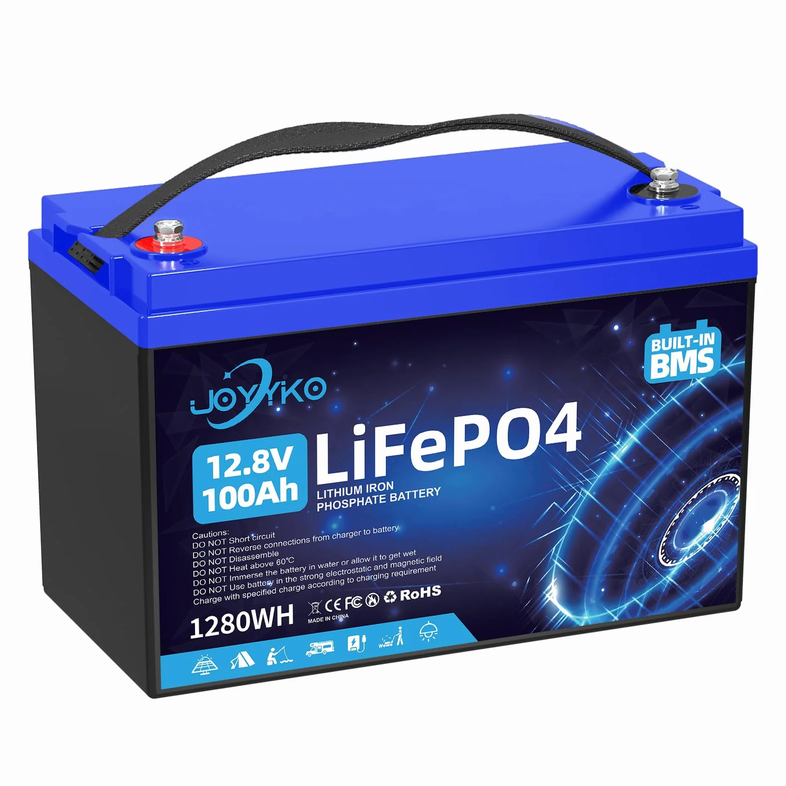 Lifepo4 akumulator litowy 100 Ah 12 V z 15 000 cyklami głębokiego ładowania i ochroną zarządzania baterią, akumulator litowy 12,8 V 100 Ah na ponad 10 lat (12.8V100Ah)