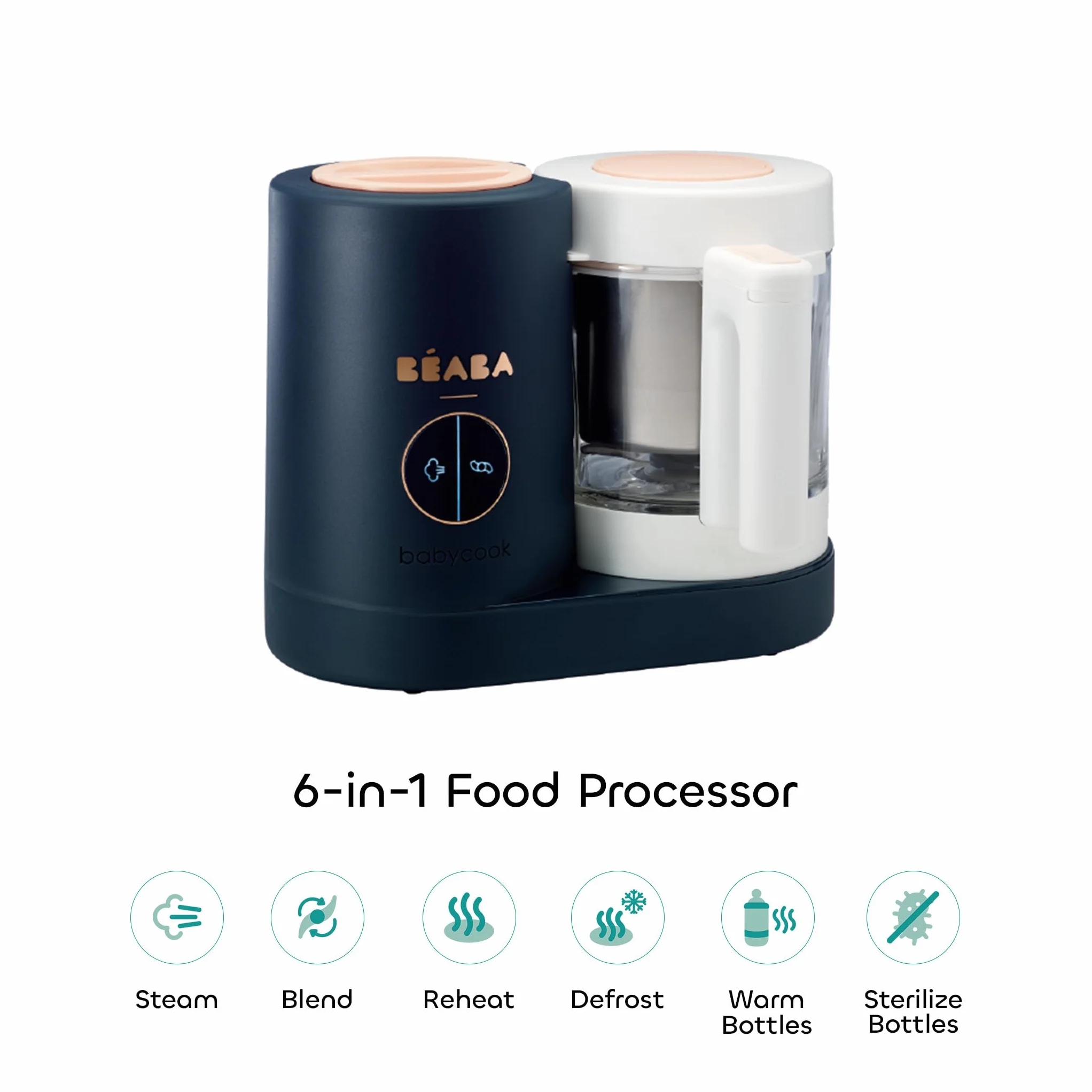 Béaba - Babycook Neo - Baby Food Maker - 4 w 1: Food Processor, Blender and Cooker - Soft Steamer Cooking - Quick Homemade Baby Food - Wyprodukowano we Francji - Szklana miska - Stal nierdzewna Tub -