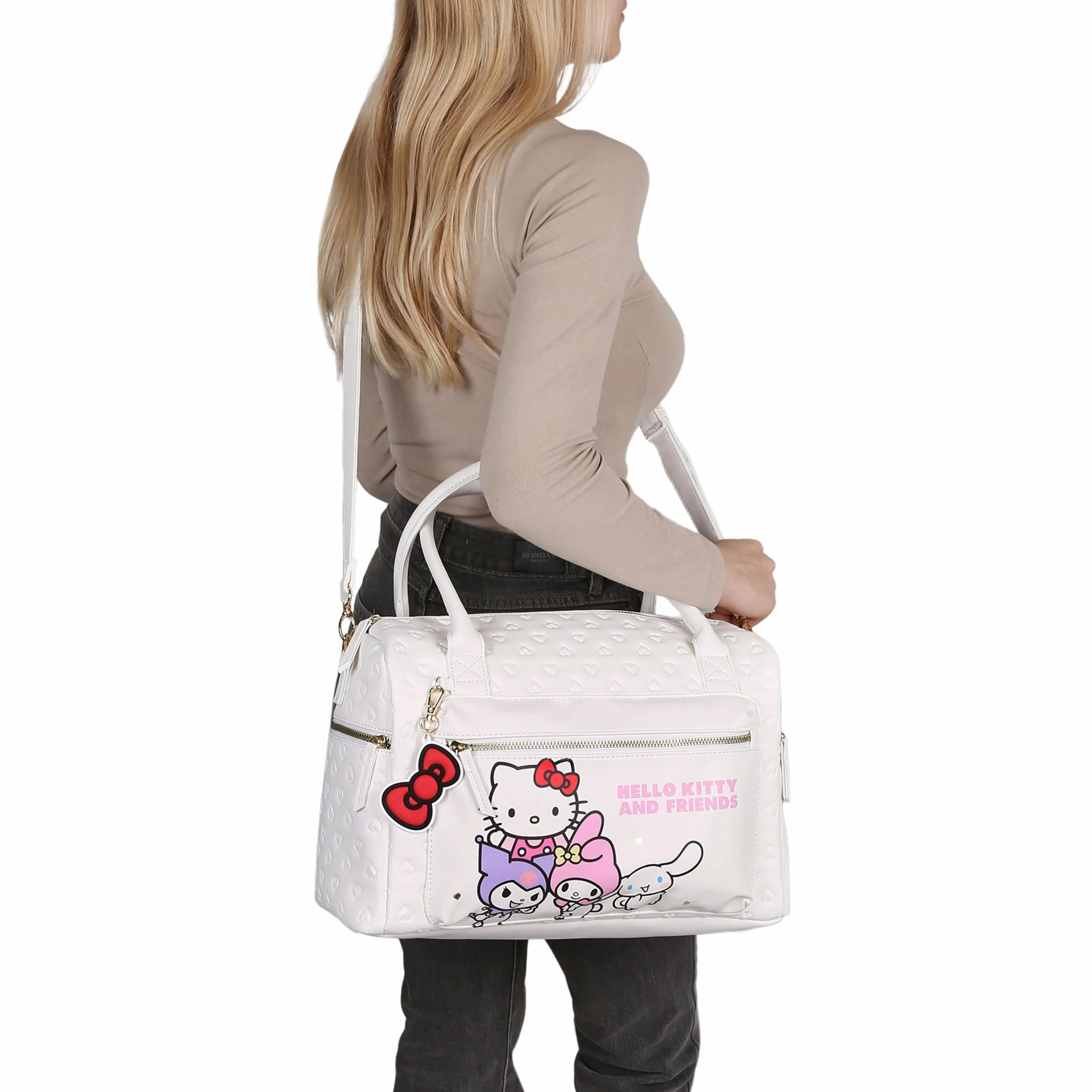 Hello Kitty torba podróżna, torba turystyczna, torba weekendowa na zamek, biała 38x26x16 cm