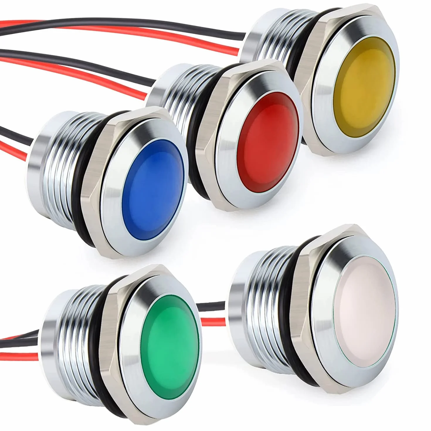 Gebildet 5szt. AC/DC 12-24V 20mA Wskaźnik Oszczędzania Energii Sygnalizacyjna Rozmiar Otworu 16mm Biała/niebieska/czerwona/zielona/pomarańczowa dioda LED (głowica o powierzchni kulistej)