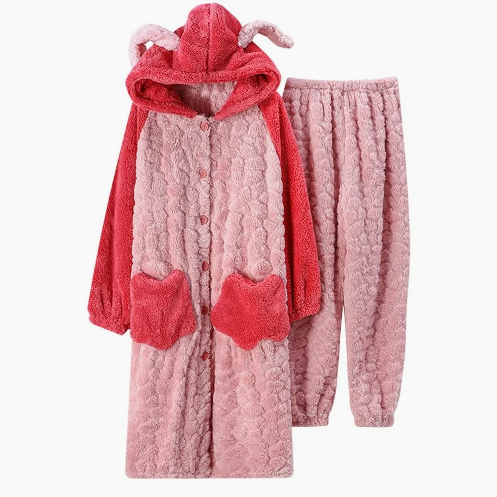 Damskie flanelowe piżamy Zestawy piżam z długim rękawem Bielizna nocna Piżama Piżama Garnitur Loungewear