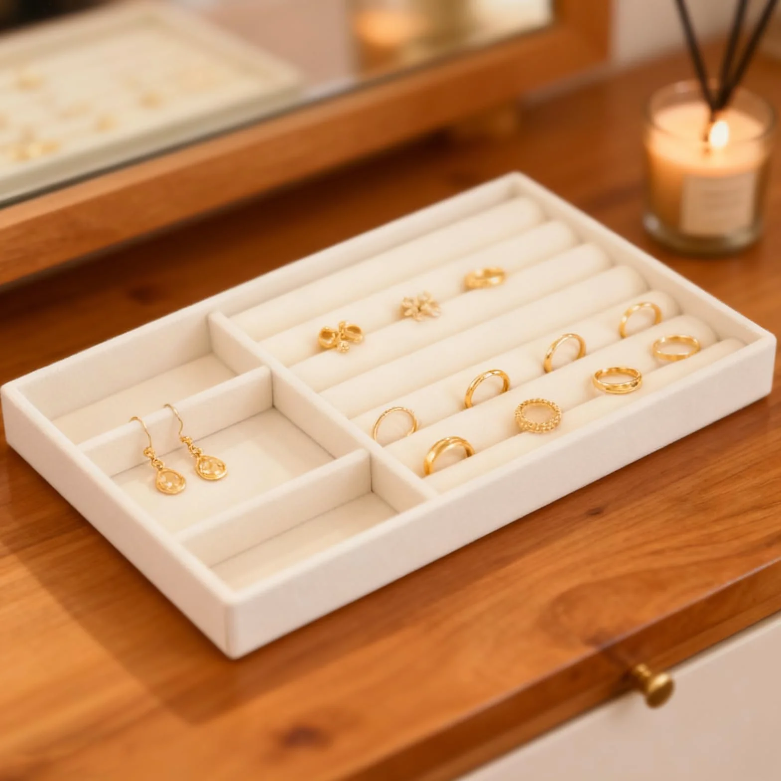 Pudełko organizer na biżuterię 12 tac 21,5x12,5x2,5 cm 6 przegródek beżowe