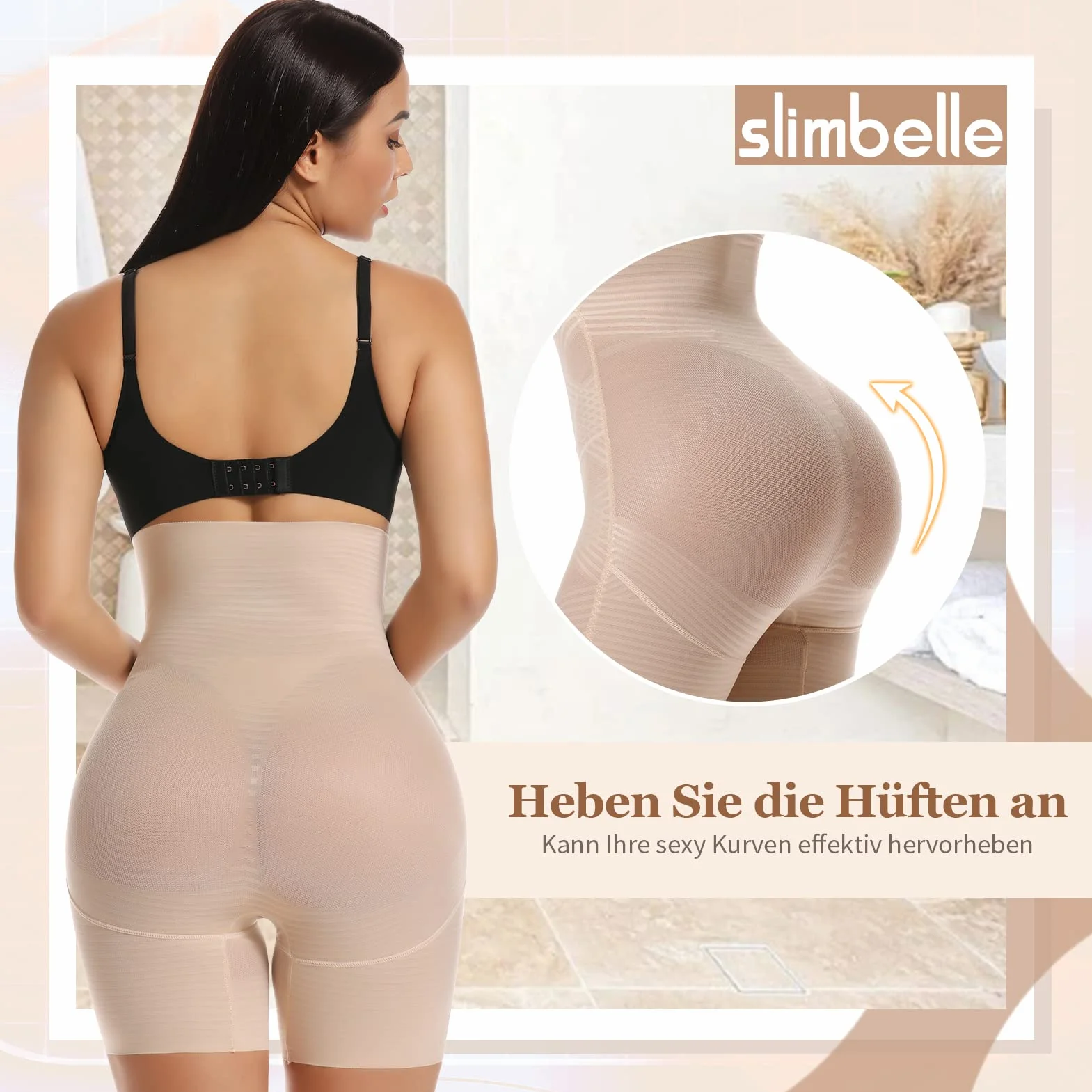 SLIMBELLE Damskie majtki push-up pośladki, wyściełane, majtki gorsetowe, bielizna hip enhancer, bezszwowa bielizna modelująca sylwetkę