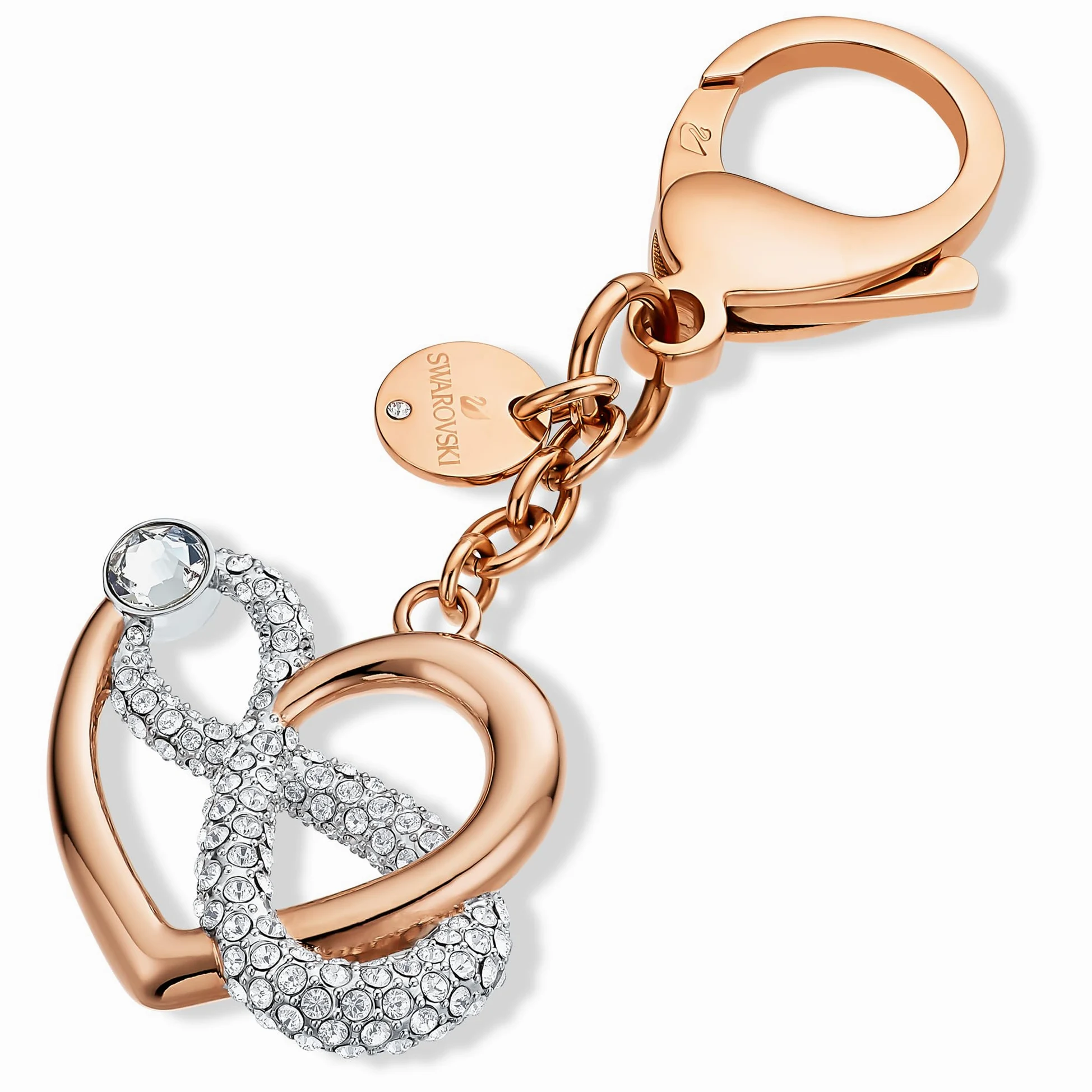 Swarovski Infinite Handtaschen-Charm Unendlichzeichen und Herz aus Kristalle, Metallmix, Farbe: Weiß, Größe: 10 x 3.5 x 1 cm, 5530885