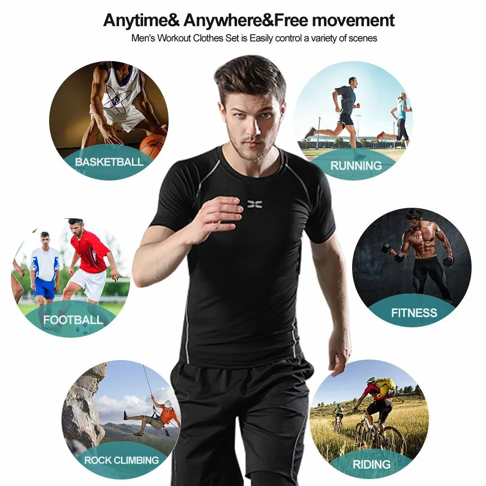 Superora Zestaw odzieży fitness, 5 sztuk, męski strój sportowy