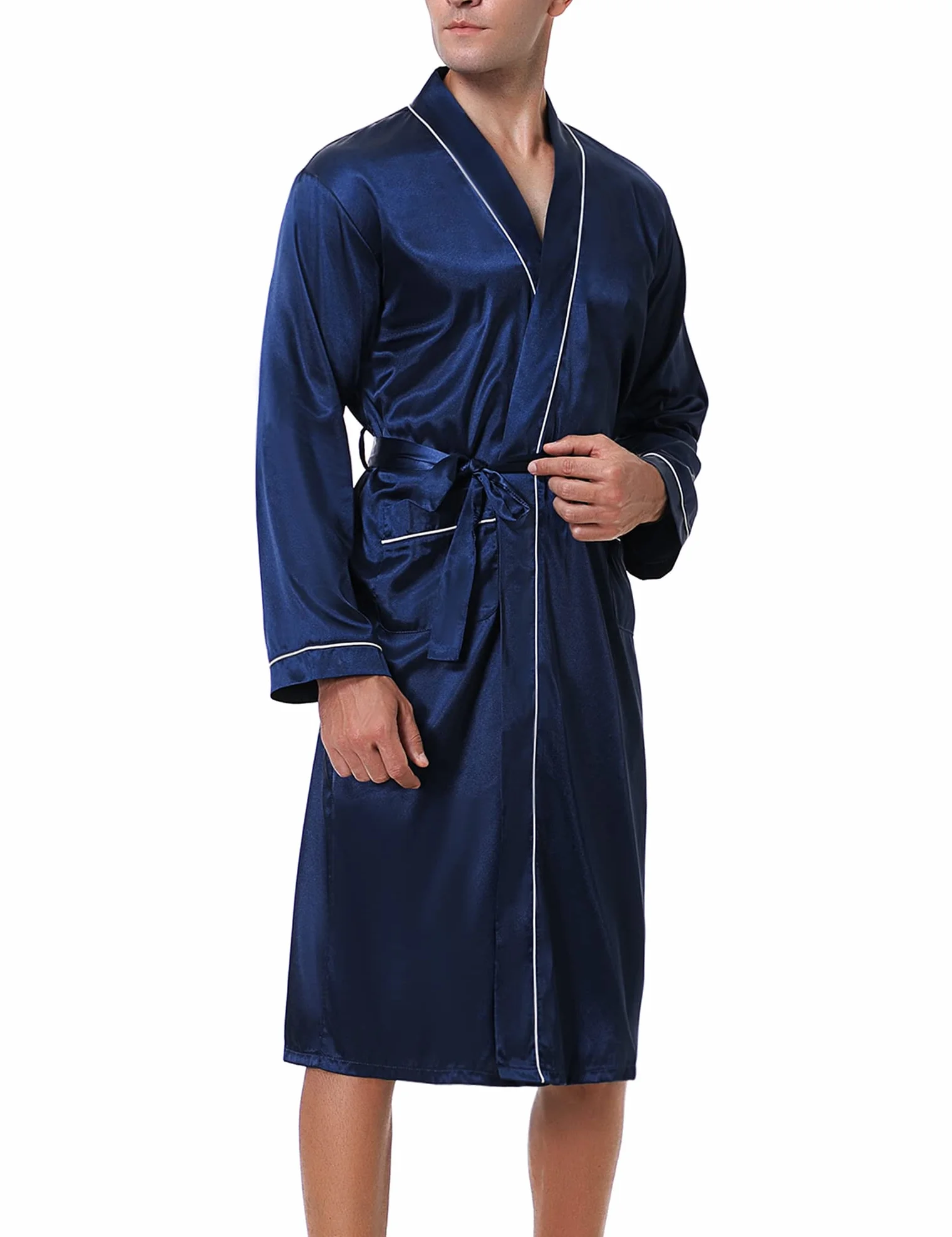 Bresdk Szlafrok męski satynowy kimono długi kąpielowy
