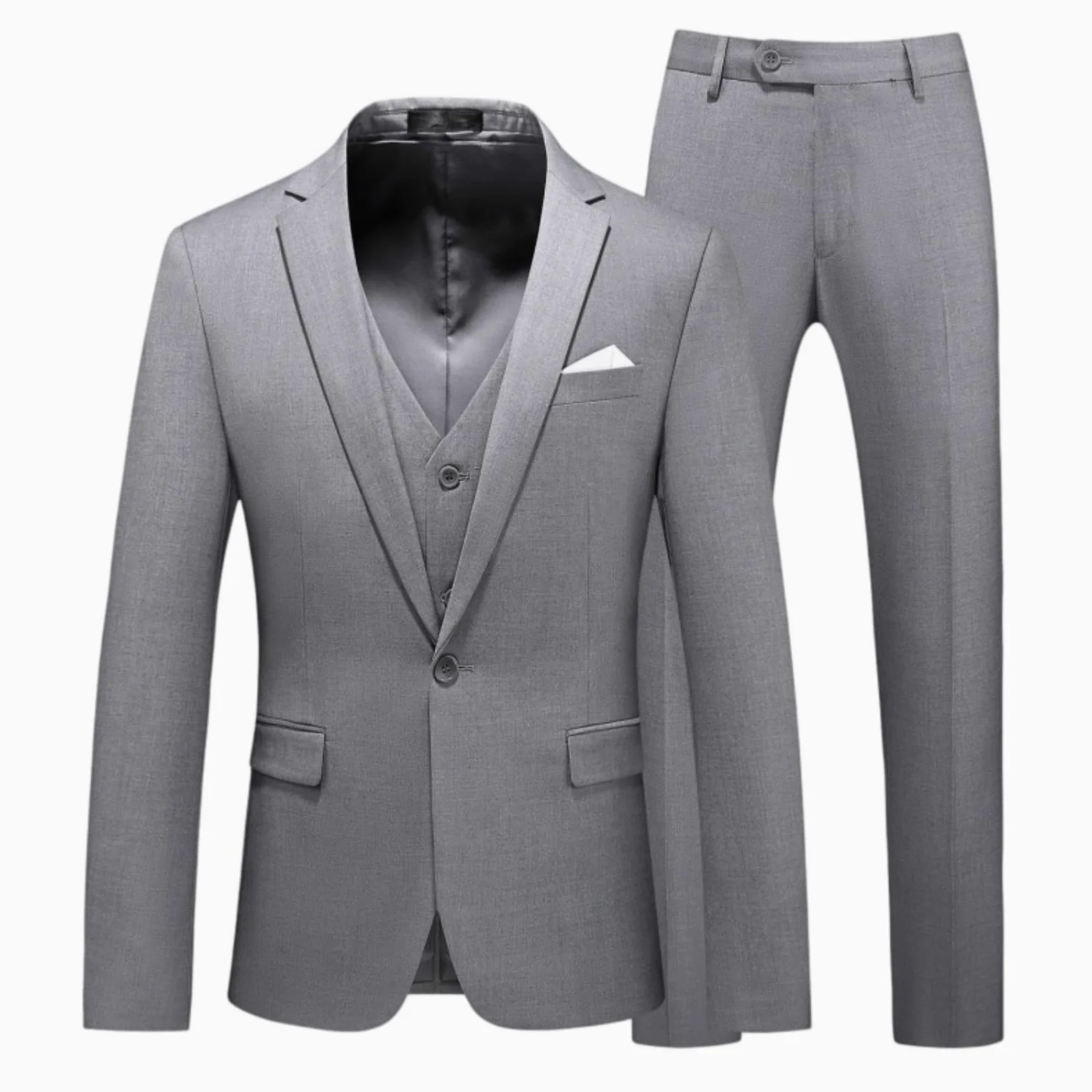 Męski jednolity kolor 3-częściowy smoking wieczorowy slim fit 1-guzik wycięcie klapa