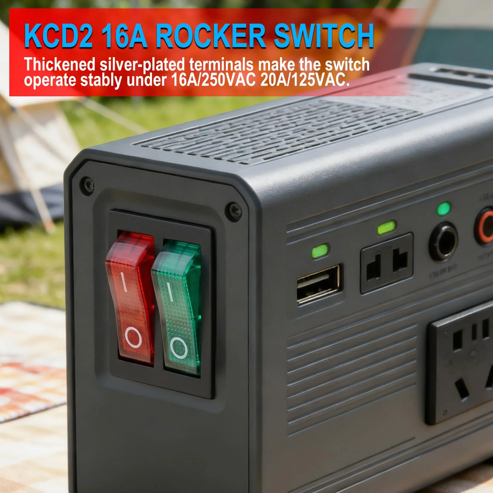 Heschen Podwójny przełącznik kołyskowy, ON-OFF, SPST, 6 zacisków, czerwone zielone światło, 16 A 250 V AC, 2 szt