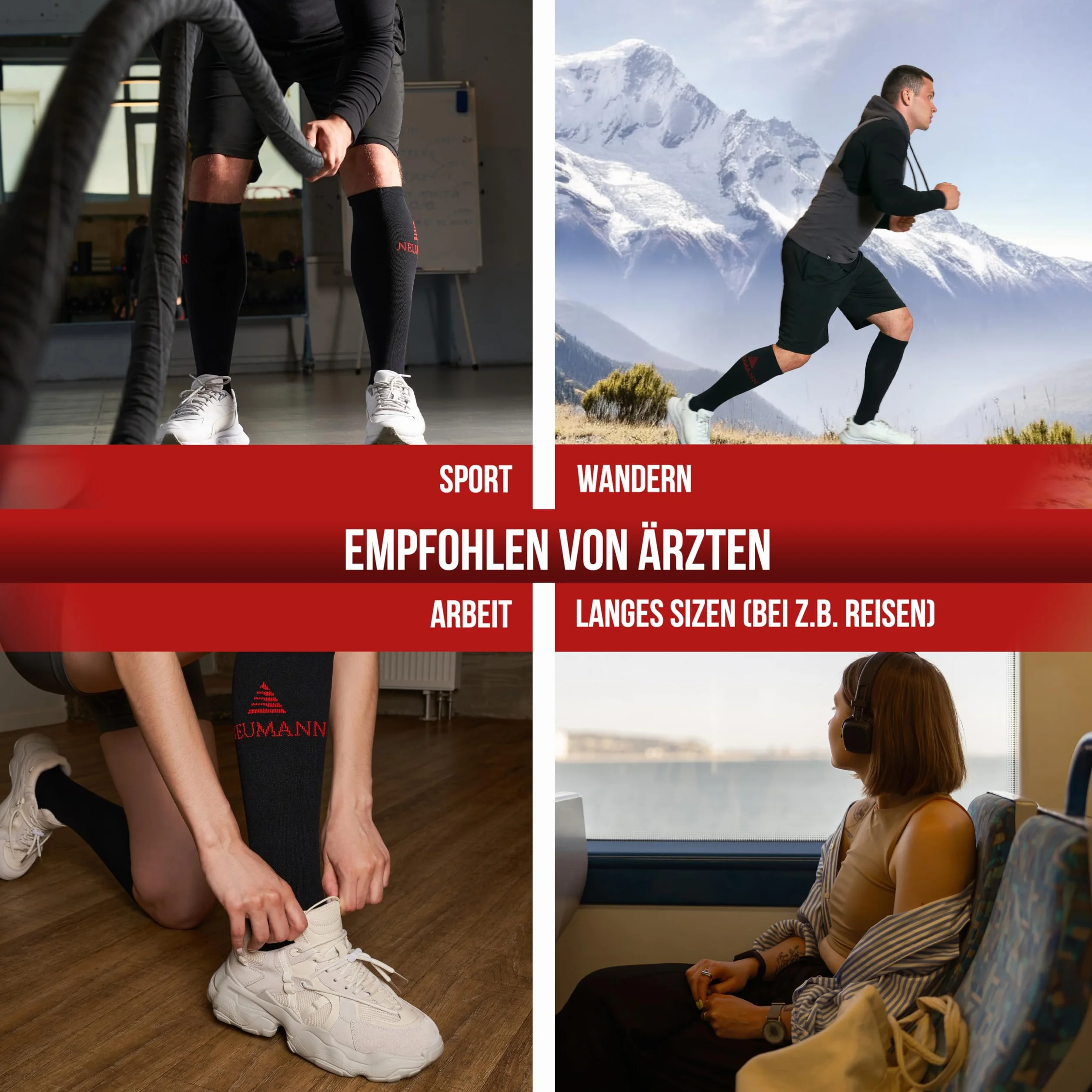 NEUMANN Pończochy uciskowe Premium żakardowe – dla kompresji i stabilności podczas biegania, uprawiania sportu, pracy i wielu innych – większa wydajność i szybszy odpoczynek (rozm. 43-46, 20-30mmHg)