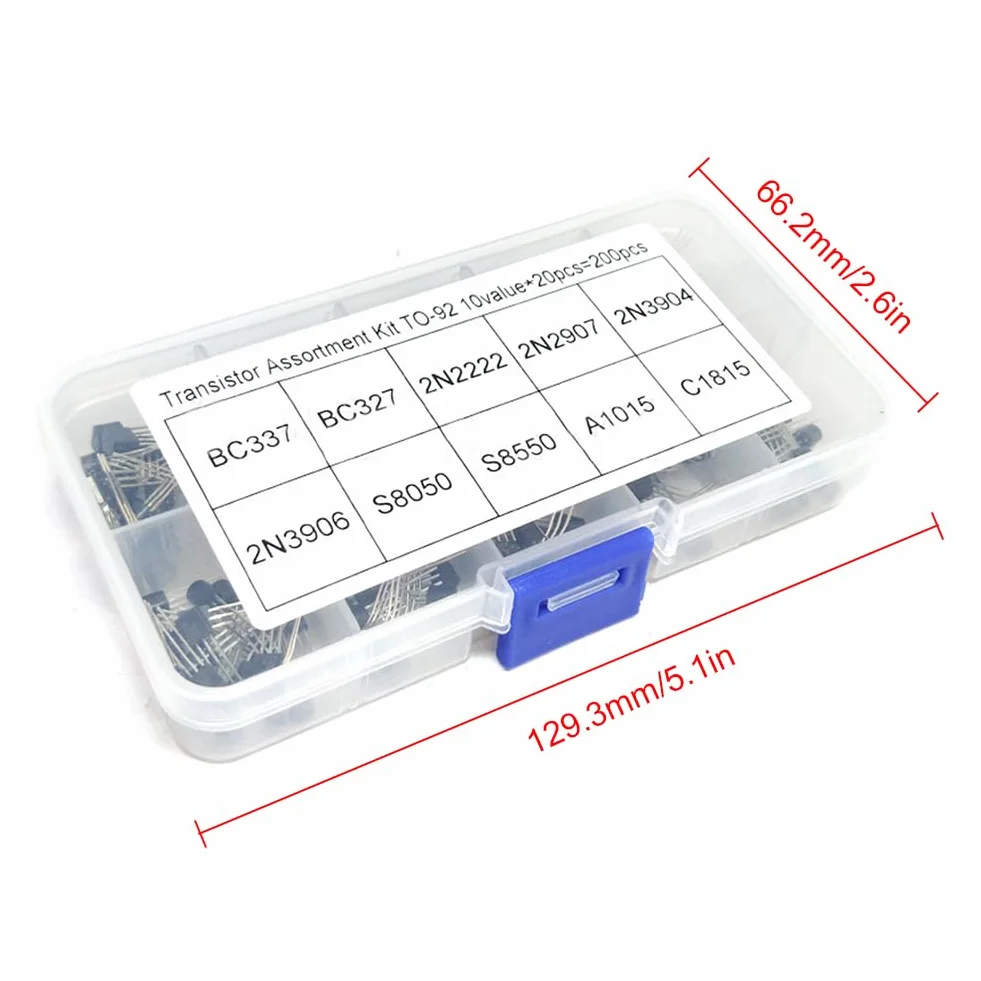 Uniwersalne tranzystory, tranzystory Potencia, tranzystory BJT, tranzystory mocy, 200 sztuk, ze schowkiem, BC337 BC327 2N2222 2N2907 2N3904 2N3906 S8050 S8550 A1015 C115 C111 815
