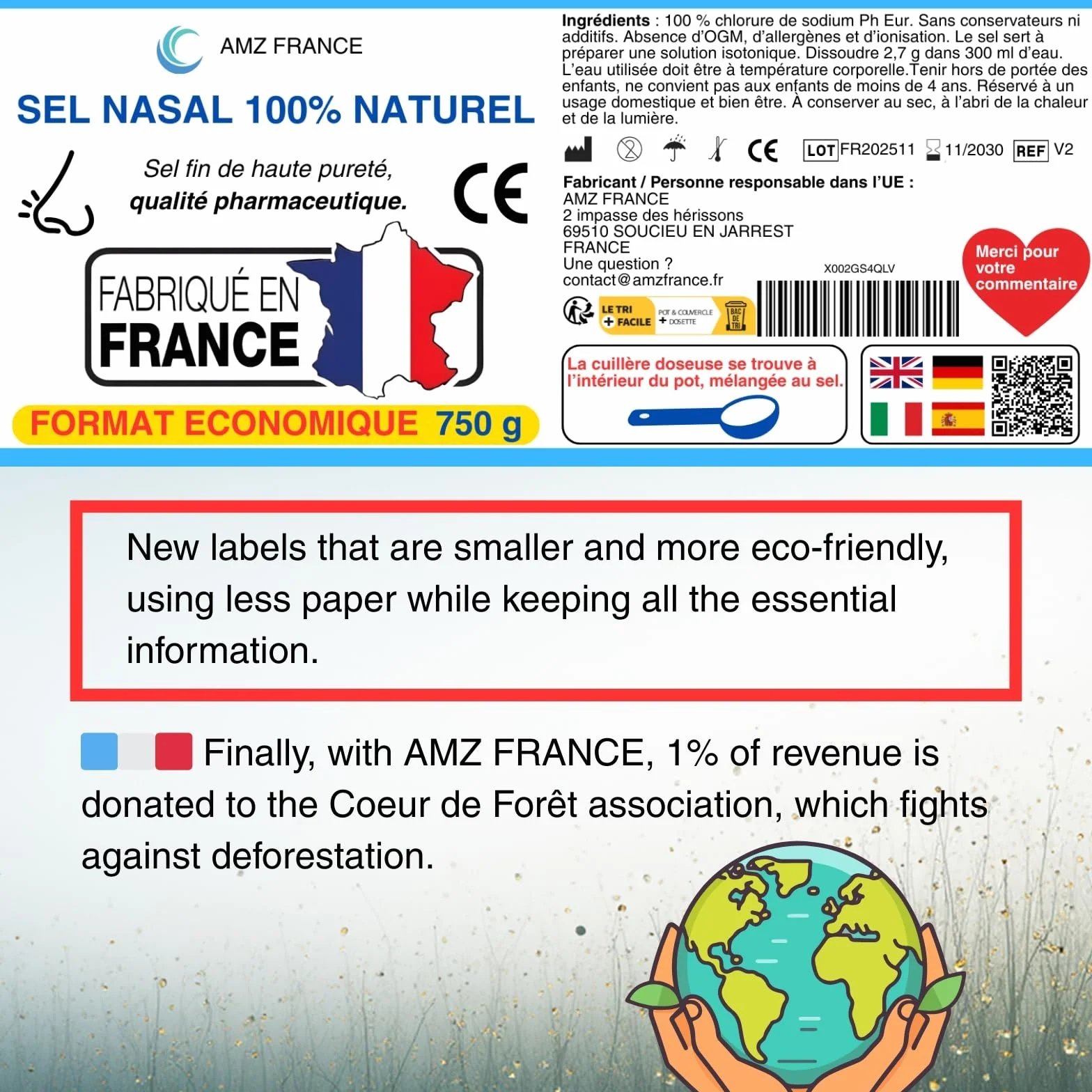 Nasal Salt 750 g, 100% Natural, Pharmaceutical Grade, Made in FRANCE - 277 Washes (XXL Box) - Child Adult - Nasal Rinse – Wellness Product