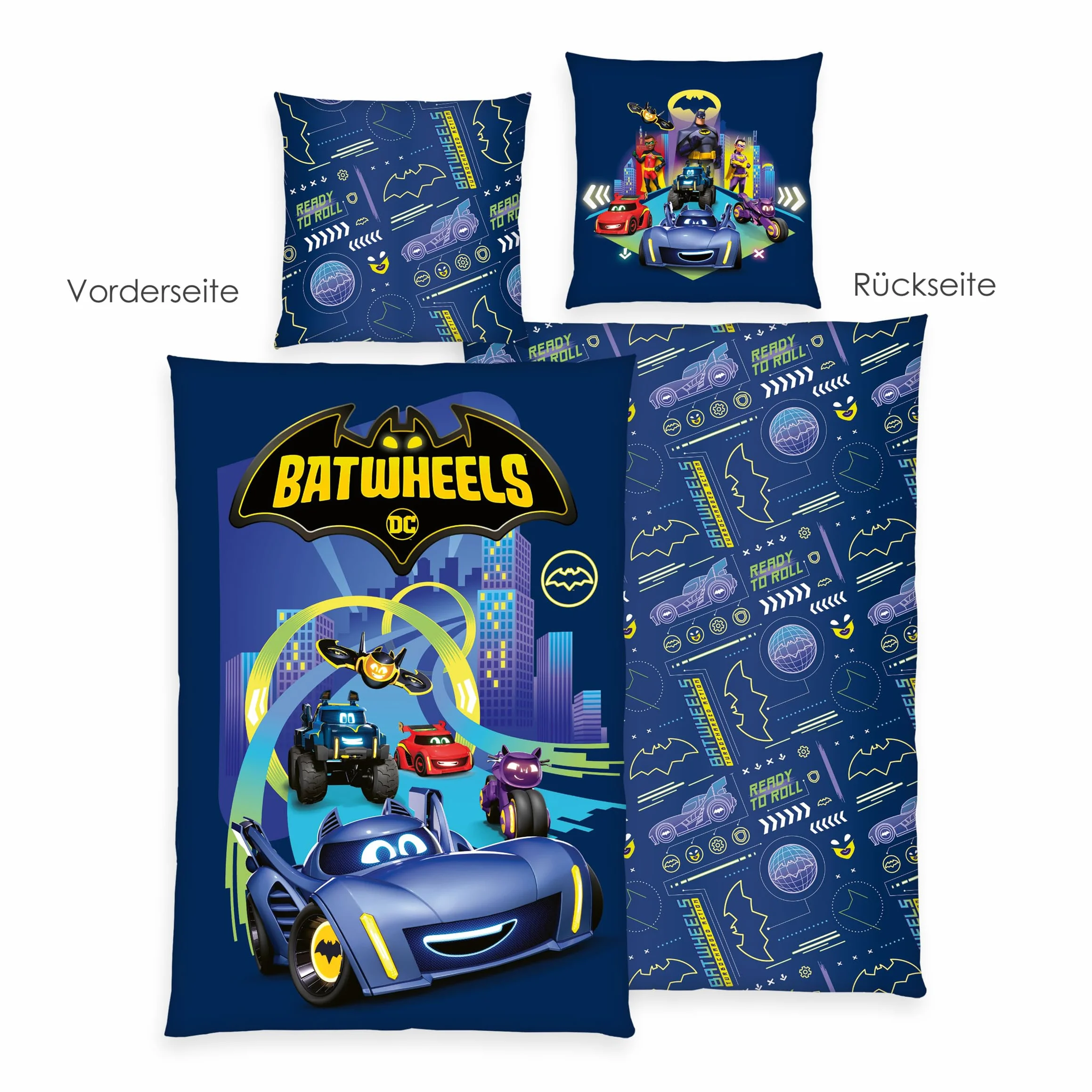 Herding Batwheels pościel, poszewka na poduszkę ok. 80 x 80 cm, poszwa na kołdrę ok. 135 x 200 cm, z lekko przesuwanym zamkiem błyskawicznym, 100% bawełna/Renforcé