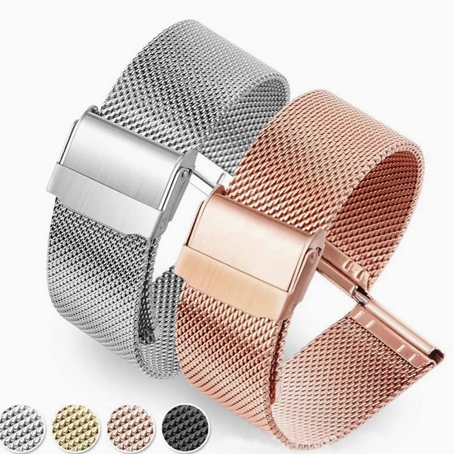 Pasek do zegarka Quick Release Mesh Pleciony metalowy pasek ze stali nierdzewnej dla mężczyzn i kobiet Regulowany 18 mm, 20 mm, 22 mm Bransoletka / 18 mm/różoworóżowy