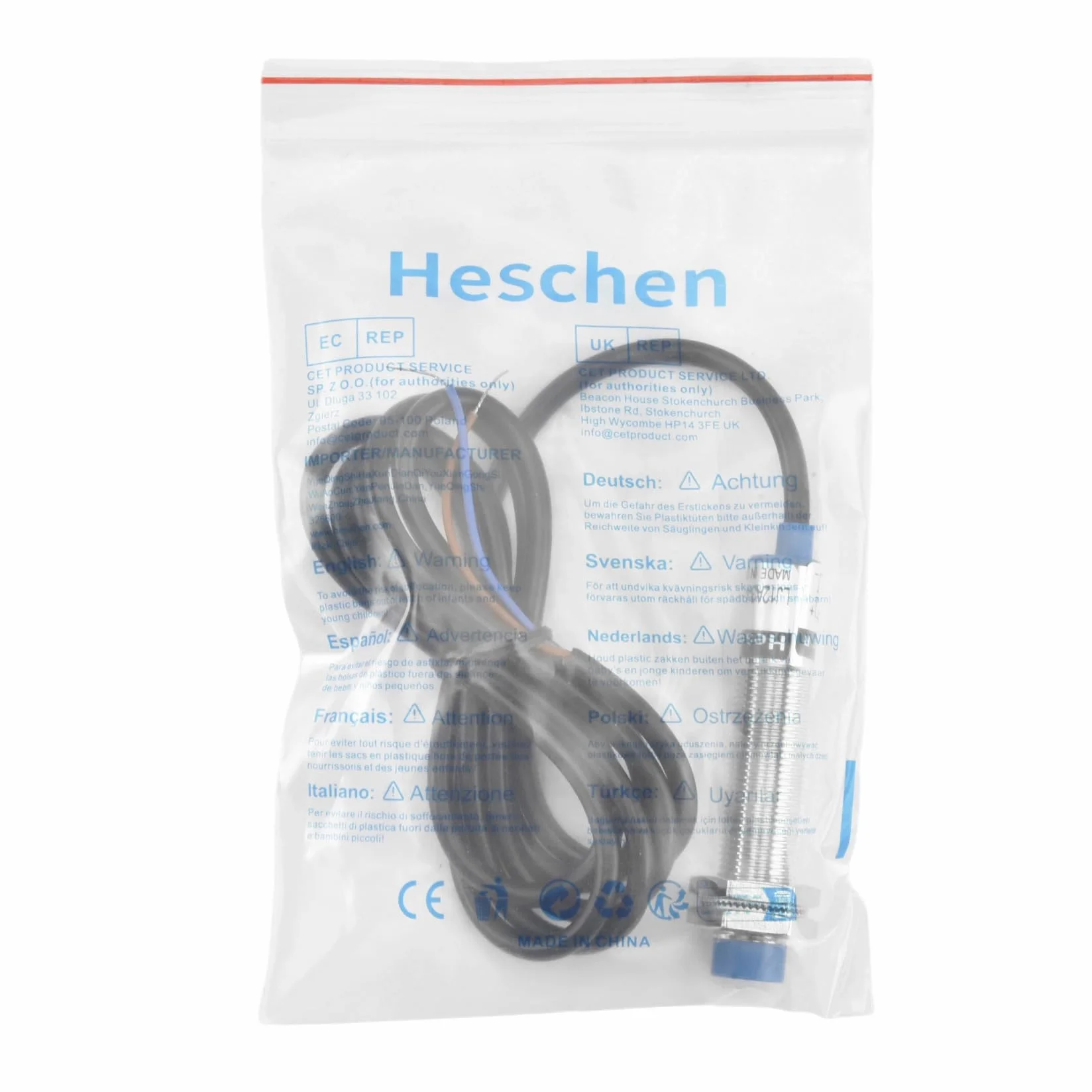 Heschen M12 Indukcyjny czujnik zbliżeniowy przełącznik nieekranujący typ LJ12A3-4-Z/EX detektor 4 mm 10-30VDC 200mA normalnie otwarty (NO) 2 przewody