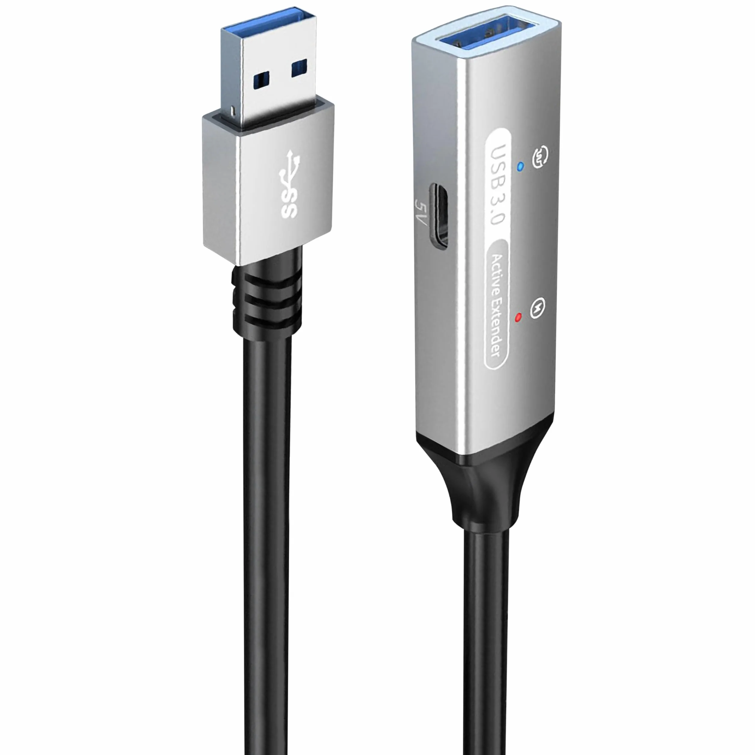 PREMIUMCORD Aktywny Przedłużacz USB z Repeaterem 20m, Złącze Żeńskie Typu A do Męskiego, USB 3.2 Gen 1 SuperSpeed 5Gbit/s, 2x Ekranowany, Obudowa Aluminiowa, Czarny, Długość 20m