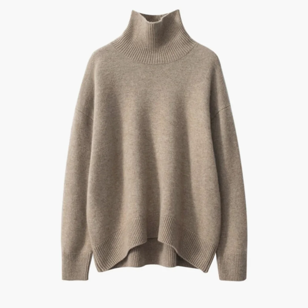 Damski golf oversize sweter solidny kaszmirowy pogrubiony dzianinowy sweter top