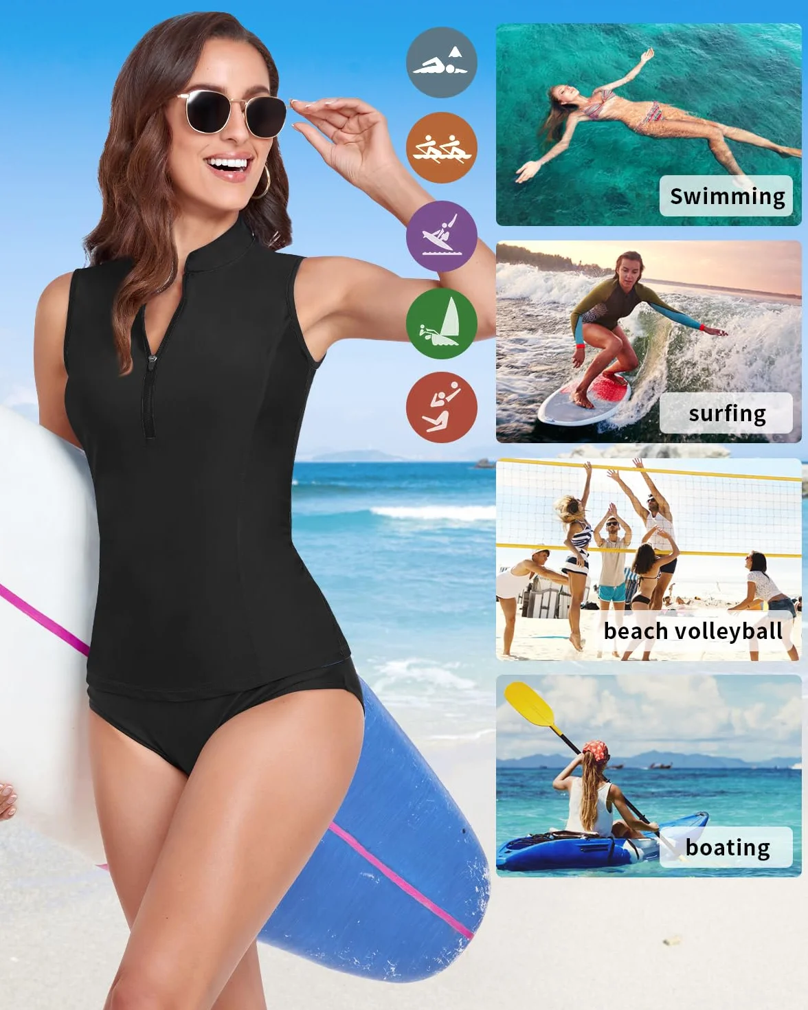 WOWENY Damska koszulka do pływania tankini ochrona przed słońcem moda kąpielowa
