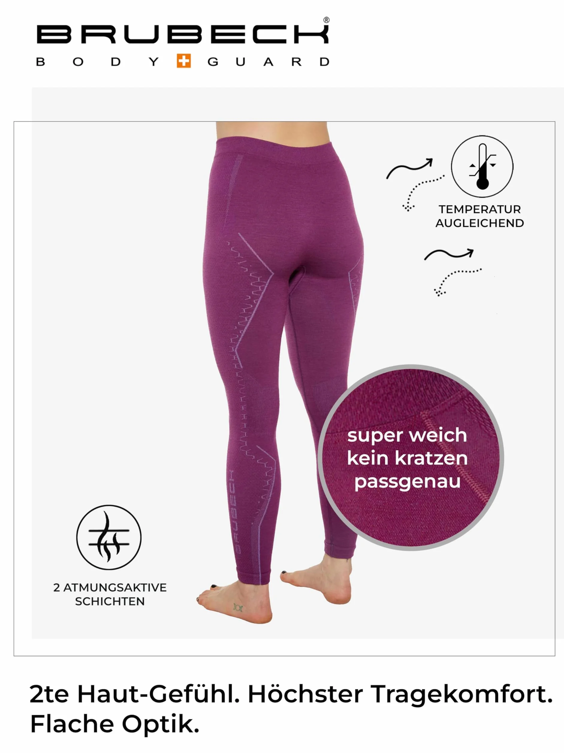 BRUBECK Merino LE11130 damskie majtki funkcyjne, długie, oddychające, do sportów zimowych, termiczne, bielizna narciarska, legginsy, 78% wełna z merynosów