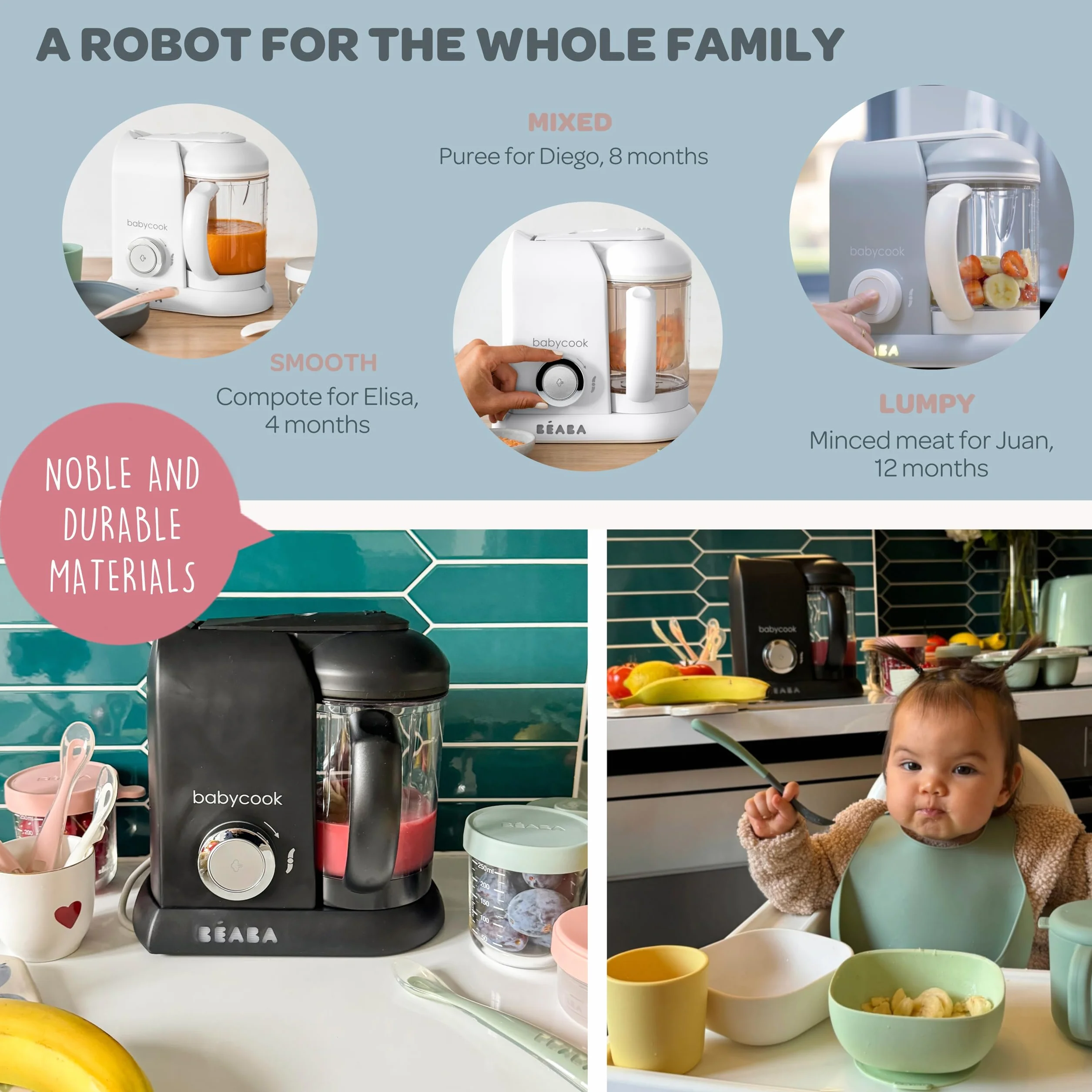 Béaba - Babycook Solo - ekspres do żywności dla niemowląt - 4 w 1: Procesor żywności dla niemowląt, blender i kuchenka - miękki parowiec gotowanie - szybkie - urozmaicenie żywności dla Twojego dziecka