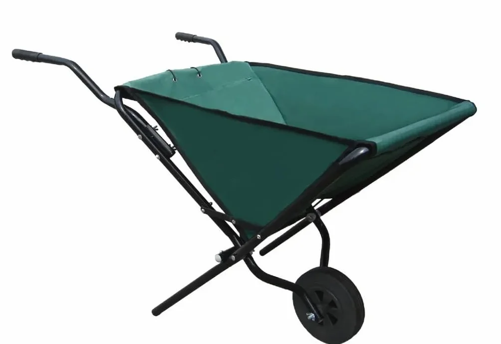Składana taczka – składana taczka – wytrzymała rama stalowa – 112 cm x 72 cm x 73 cm – tkanina Oxford 600 D – wózek ogrodowy – możliwość zawieszenia – taczka przesuwna, zielona/czarna