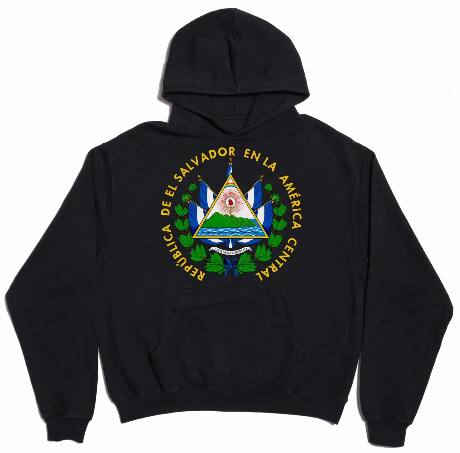 Herb Salwadoru unisex oversize ciężka mieszanka bawełny bluza z kapturem czarna